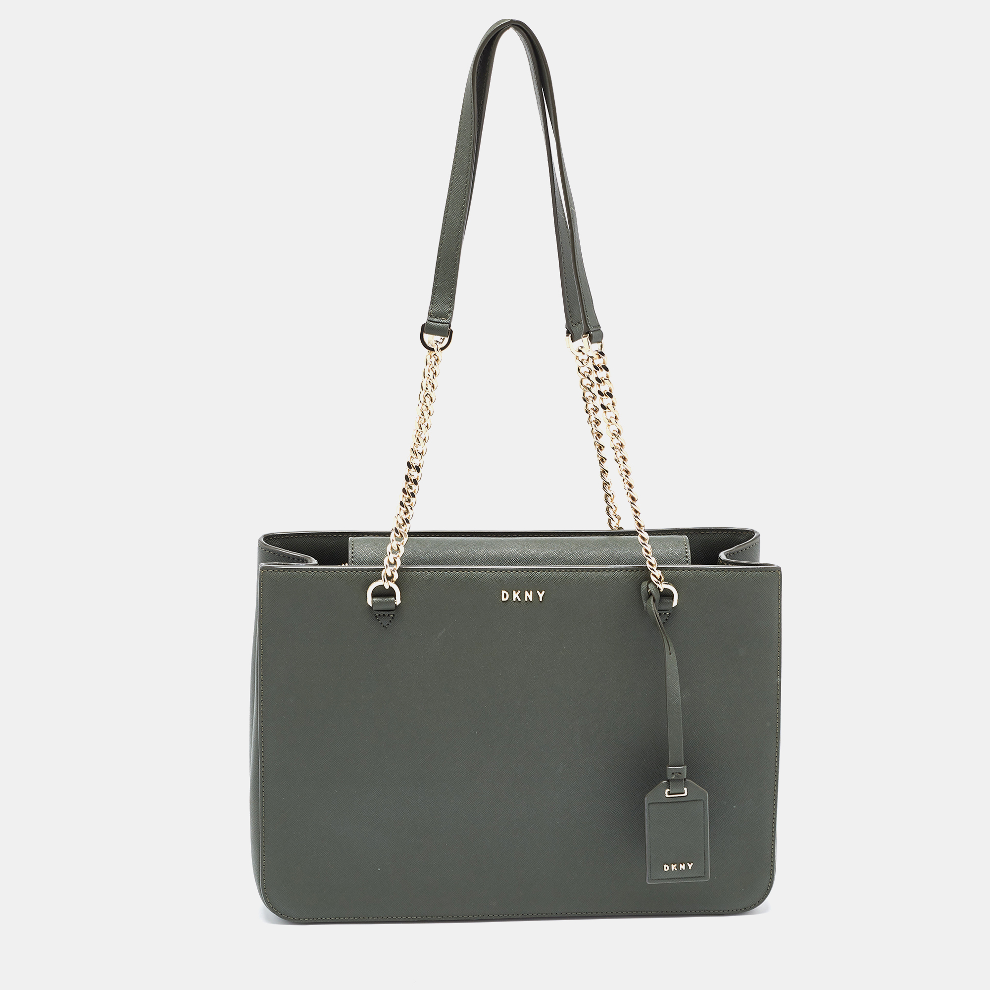 

Dkny Green Saffiano Leather Chain Handle Tote