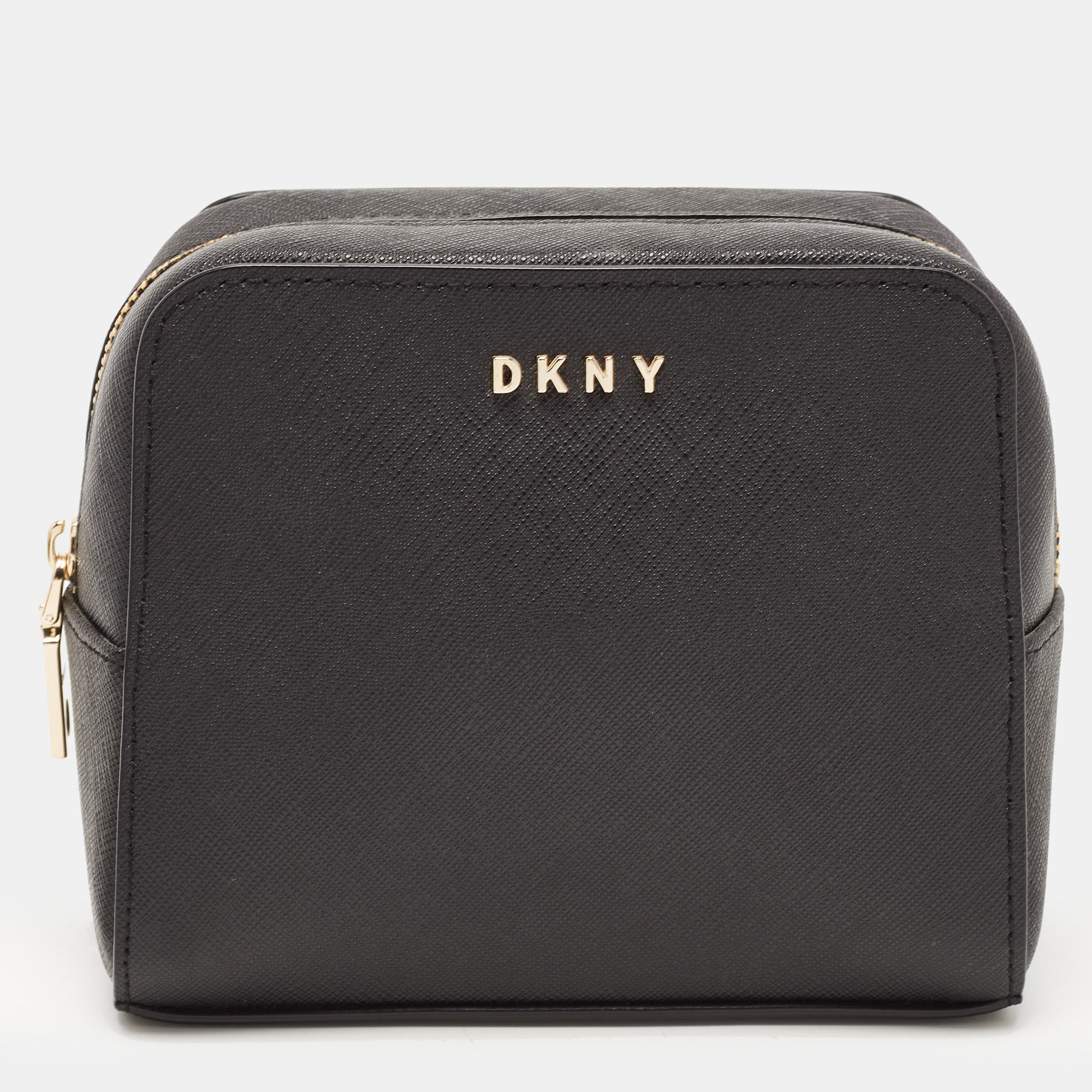Pre-owned Dkny Black Saffiano Leather Cosmetic Pouch