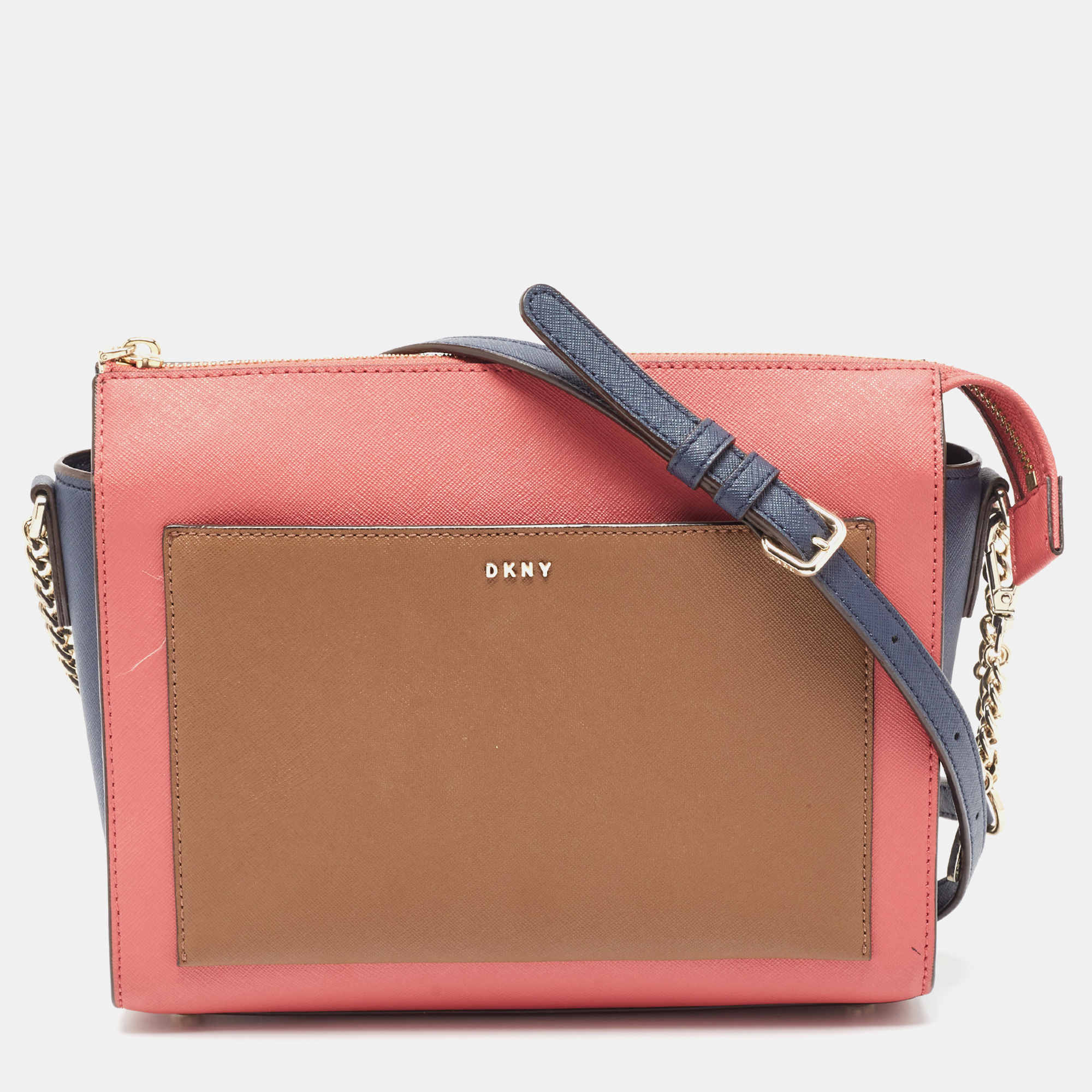 Pre-owned Dkny Tricolor Leather Ava Zip Crossbody Bag In Multicolor