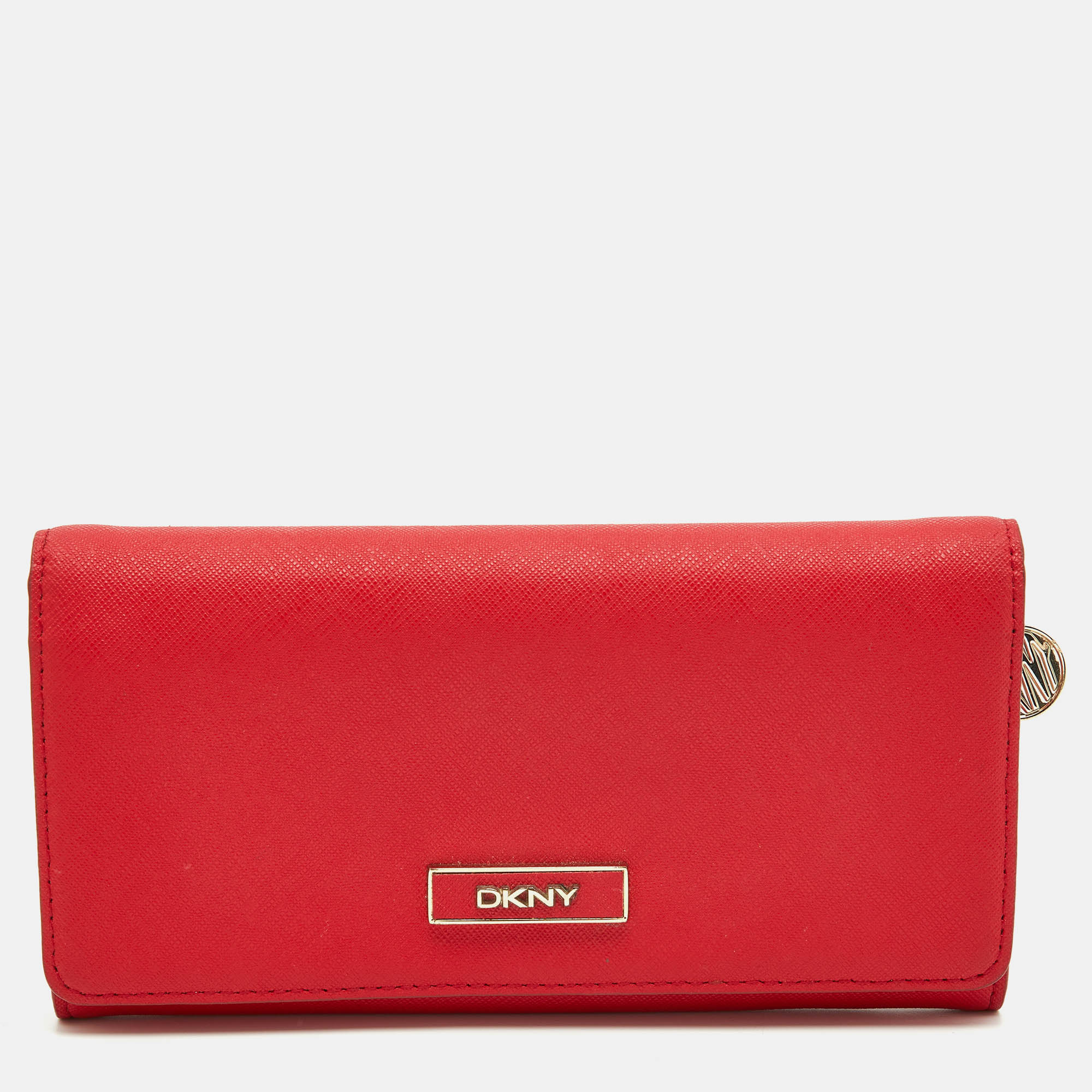 Pre-owned Dkny Red Leather Flap Continental Wallet