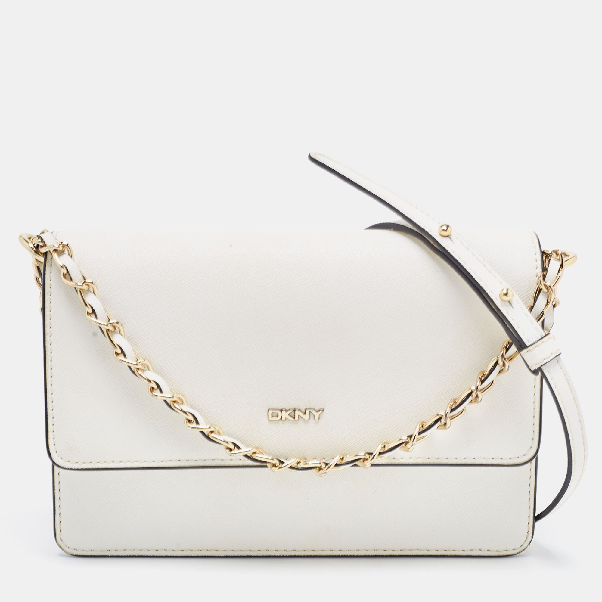 Pre-owned Dkny White Leather Bryant Park Flap Crossbody Bag