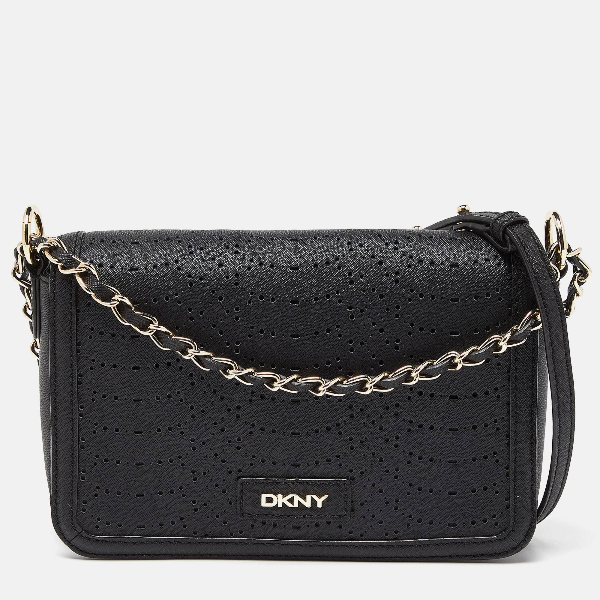 Pre-owned Dkny Black Leather Flap Chain Shoulder Bag
