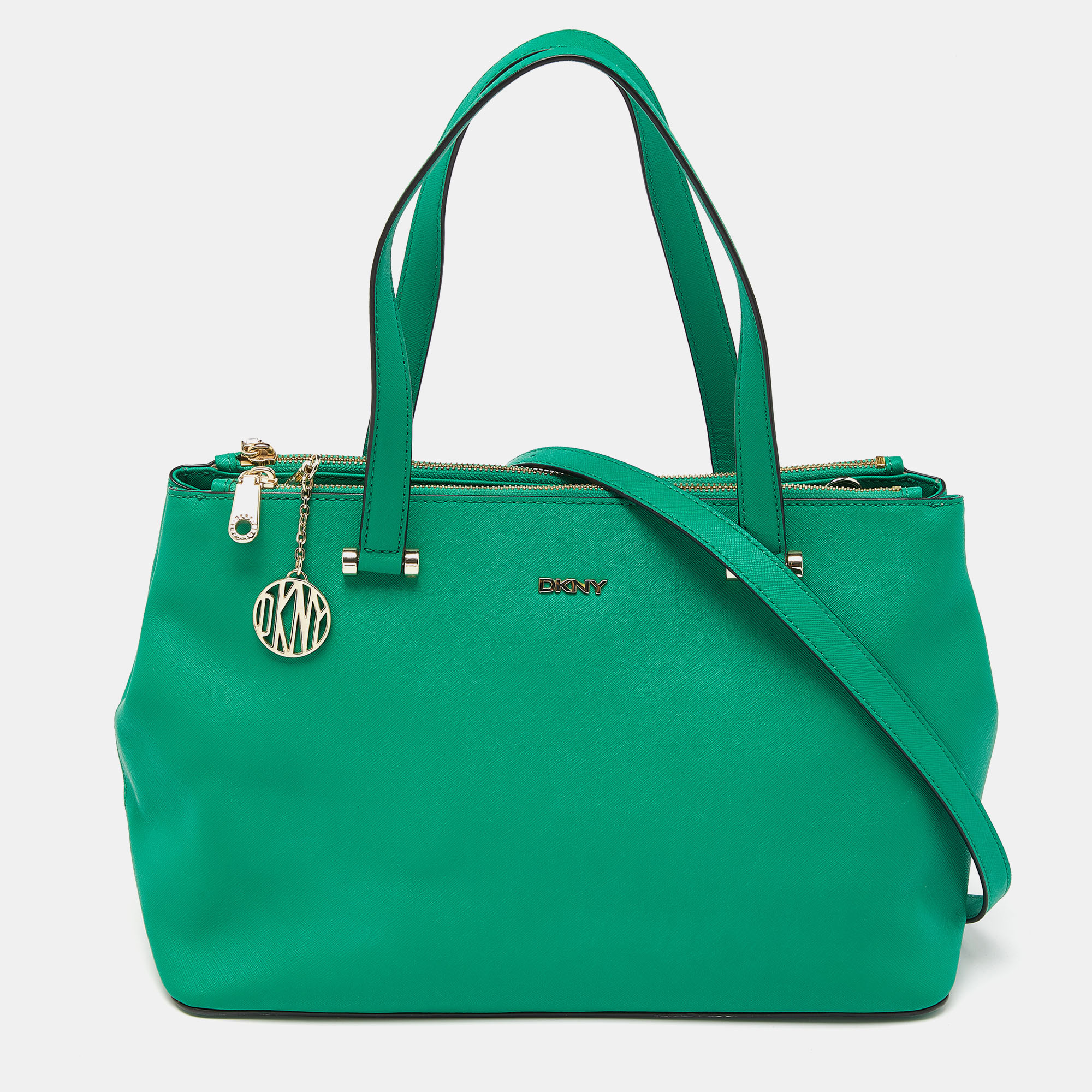 

DKNY Green Leather Bryant Park Double Zip Tote