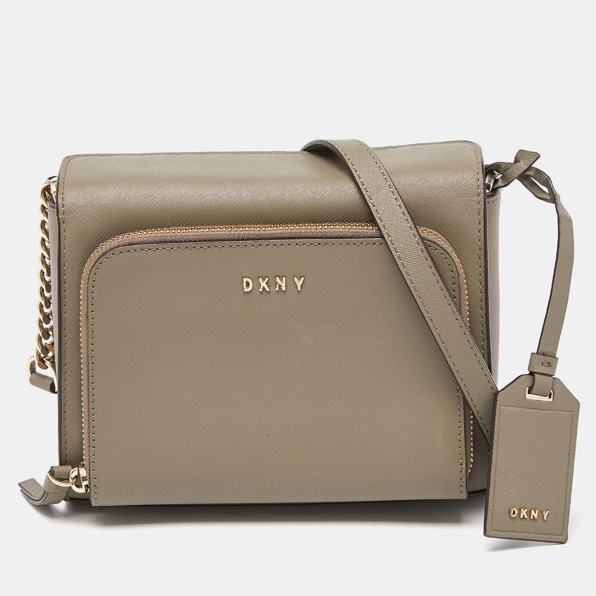 

DKNY Grey Saffiano Leather Bryan Park Pocket Crossbody Bag