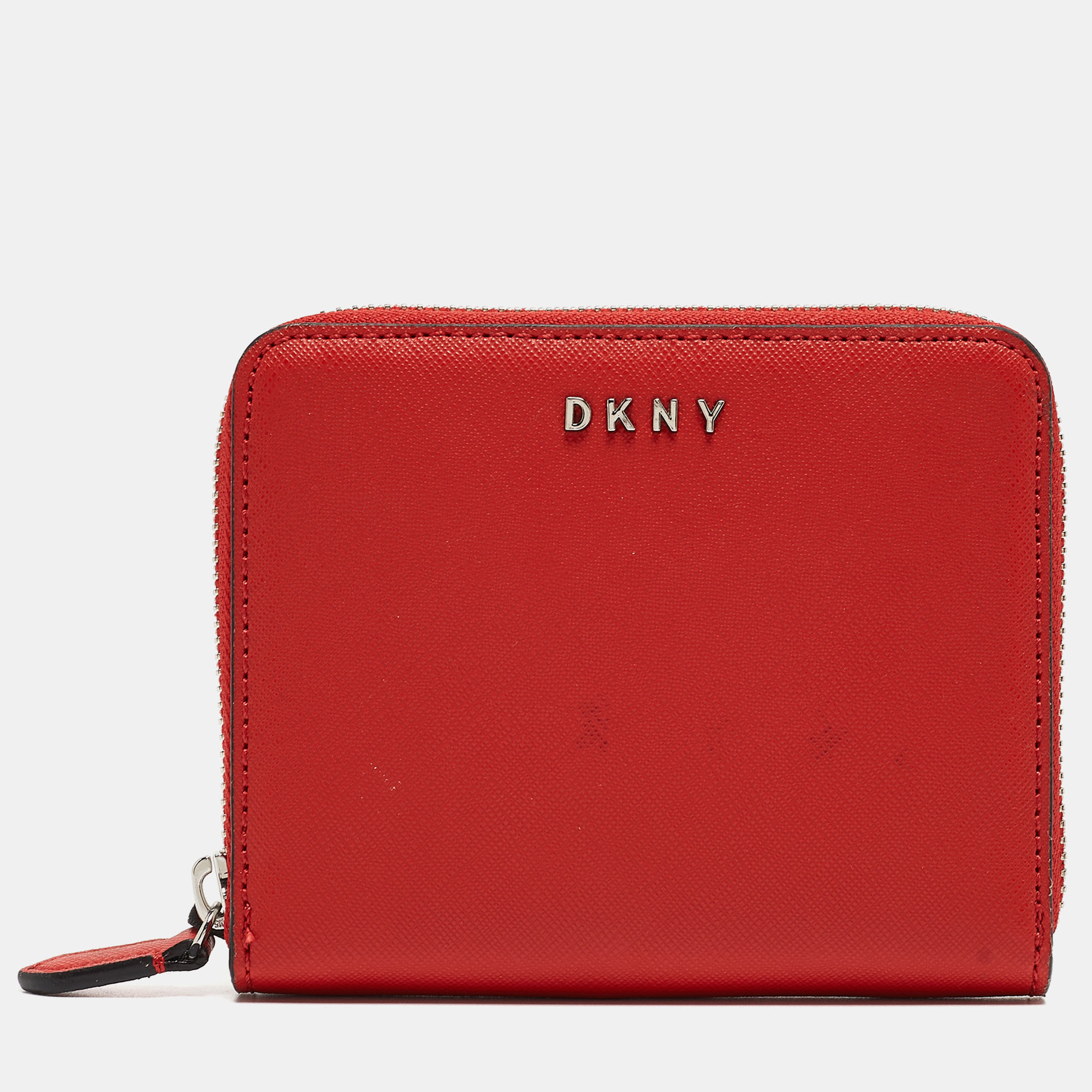 Pre-owned Dkny Red Leather Vela Zip Around Wallet