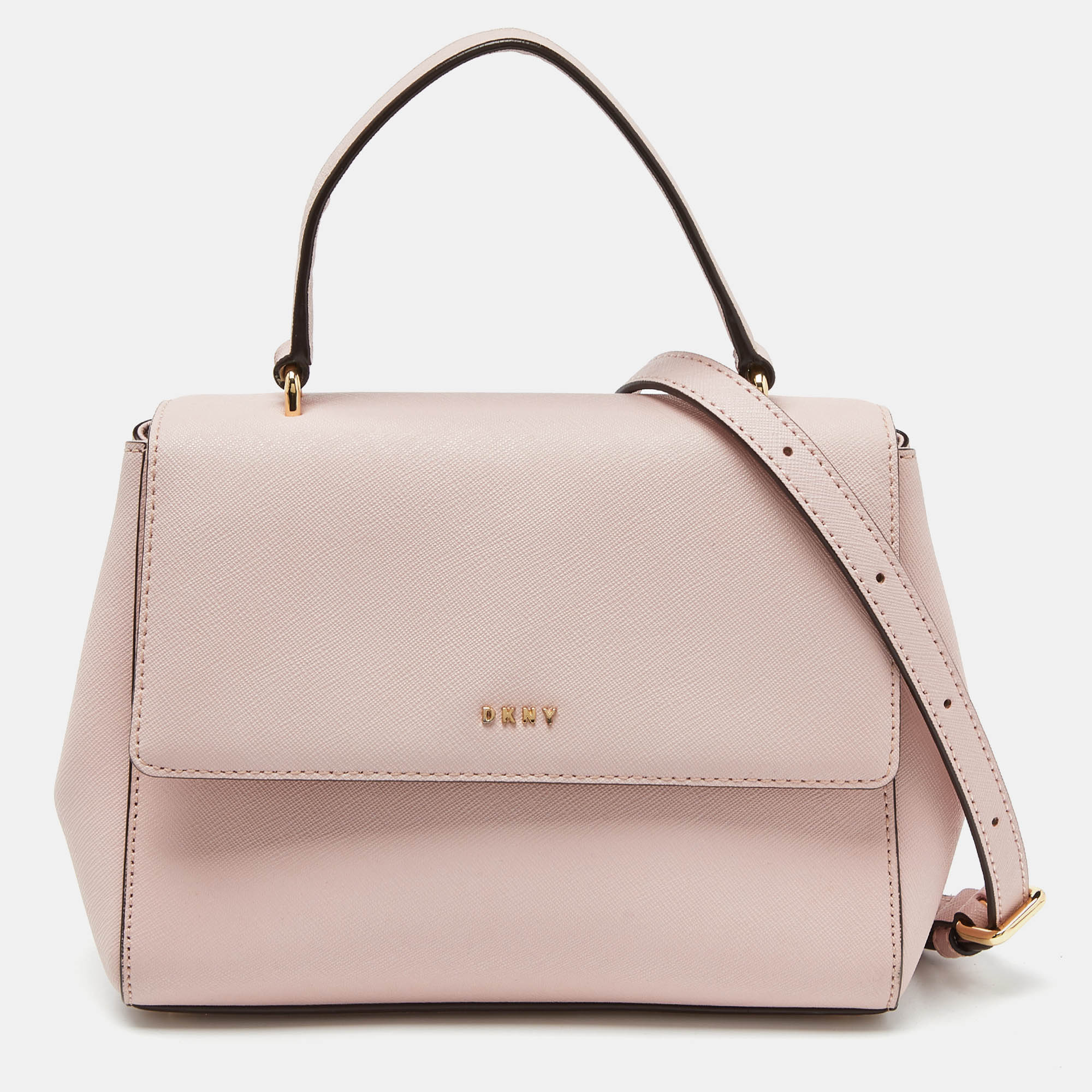 

DKNY Pink Leather Flap Top Handle Bag