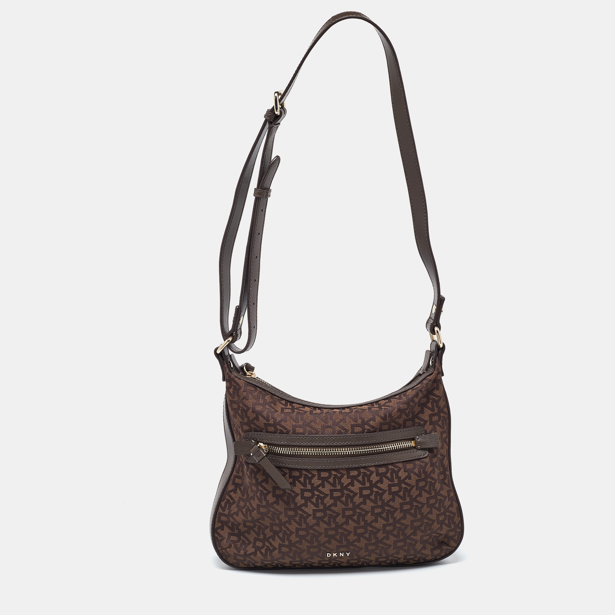 Pre-owned Dkny Brown Monogram Canvas And Leather Crossbody Bag