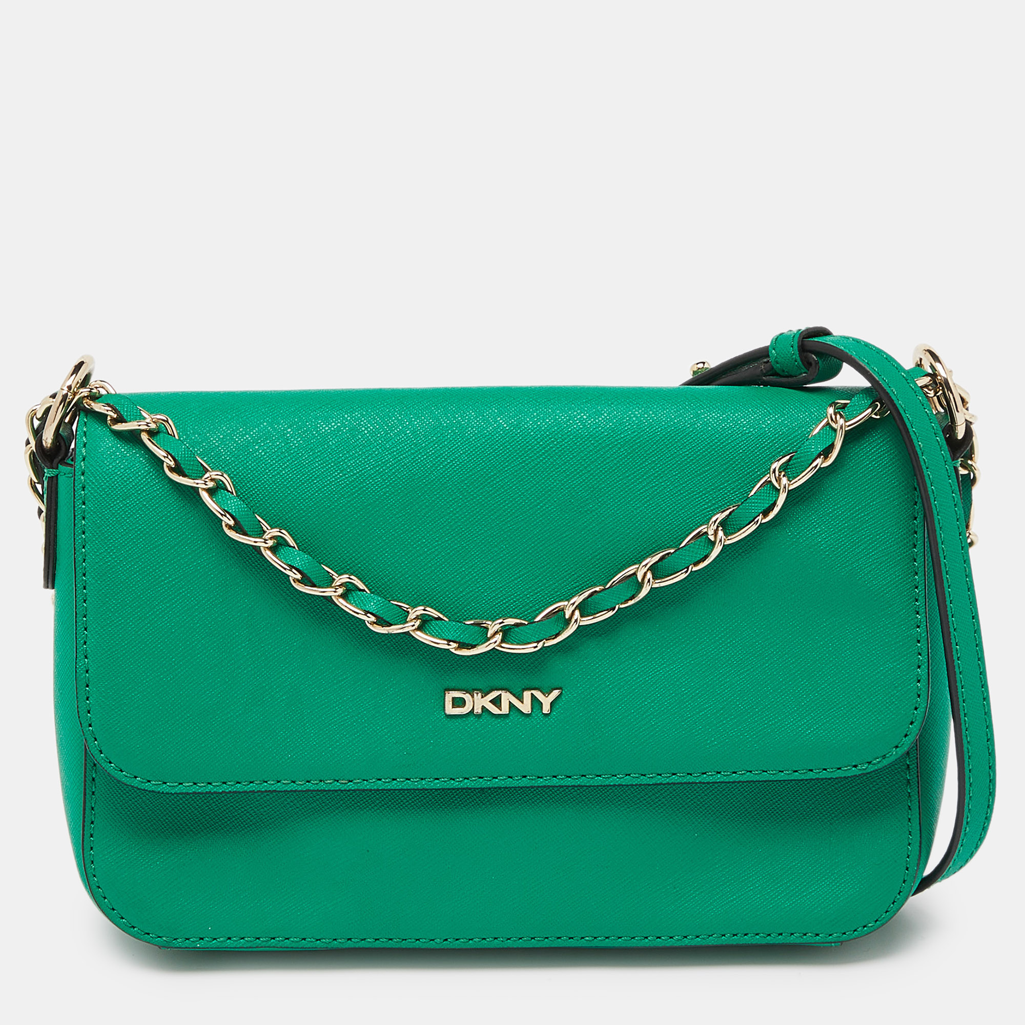 Pre-owned Dkny Green Leather Bryant Flap Crossbody Bag