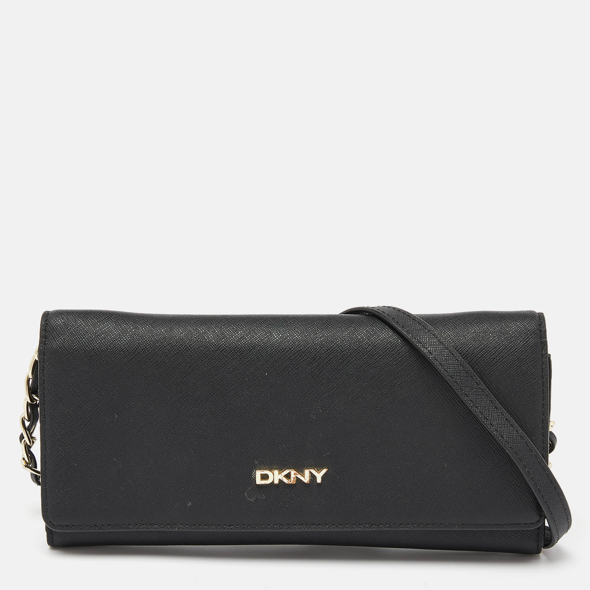 

DKNY Black Saffiano Leather Flap Wallet on Chain