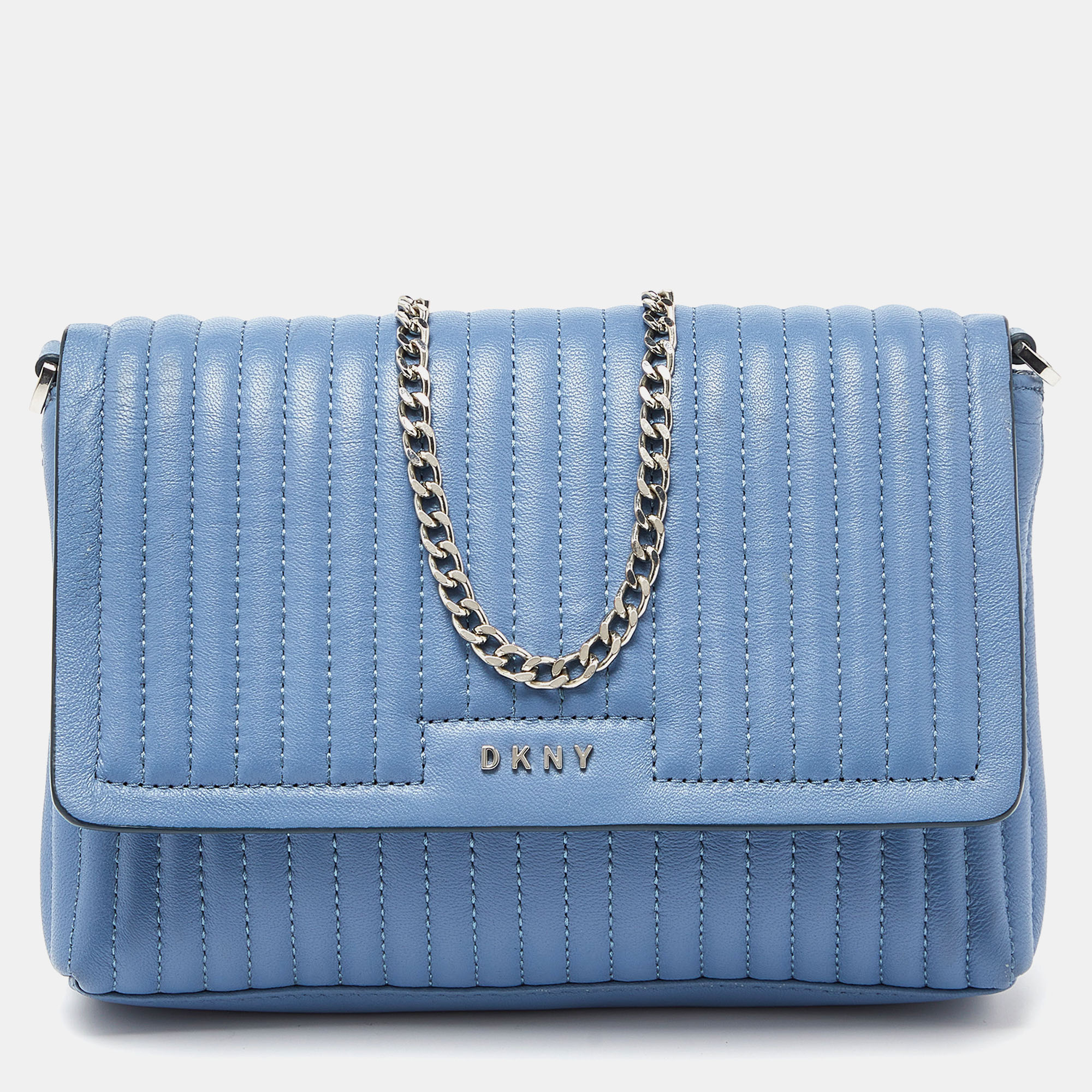 

DKNY Blue Pinstripe Quilted Leather Small Gansevoort Flap Shoulder Bag