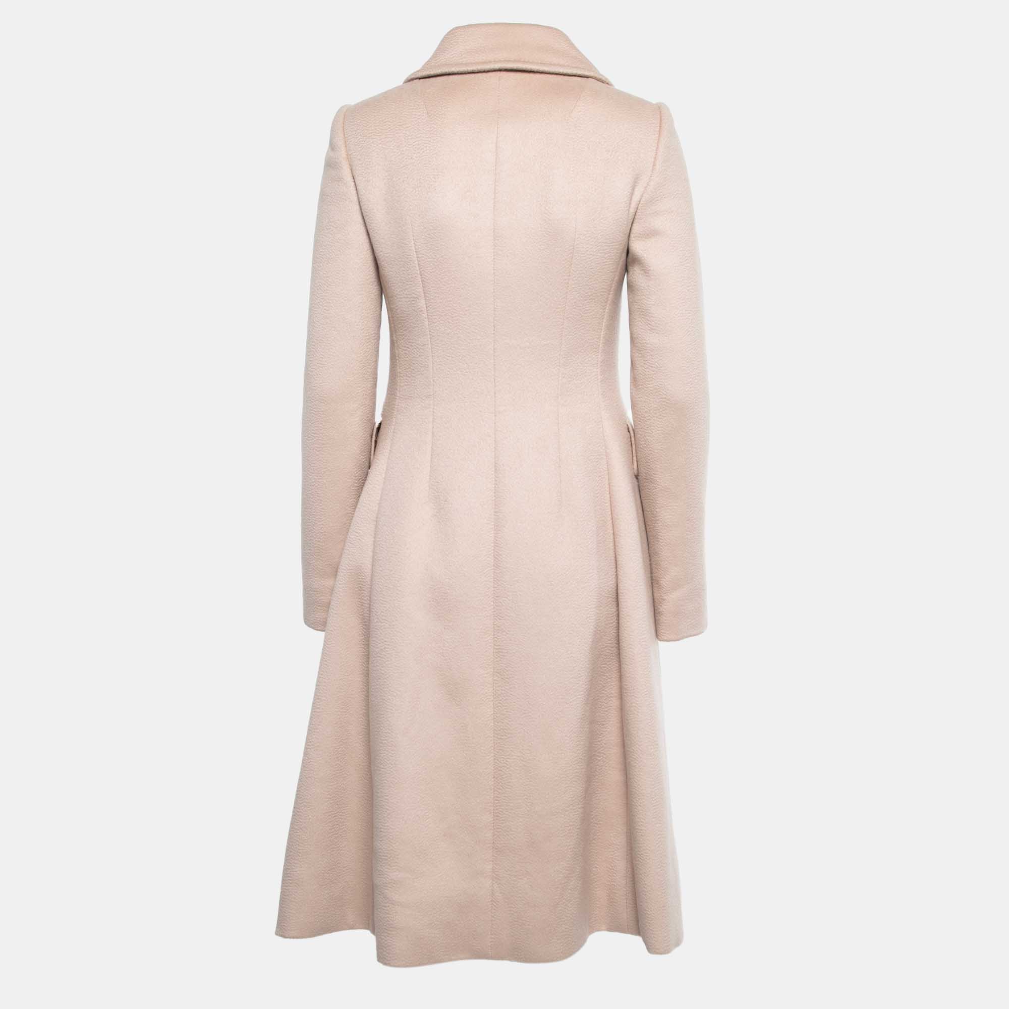 

Dolce & Gabbana Beige Cashmere Single Breasted Mid Length Coat