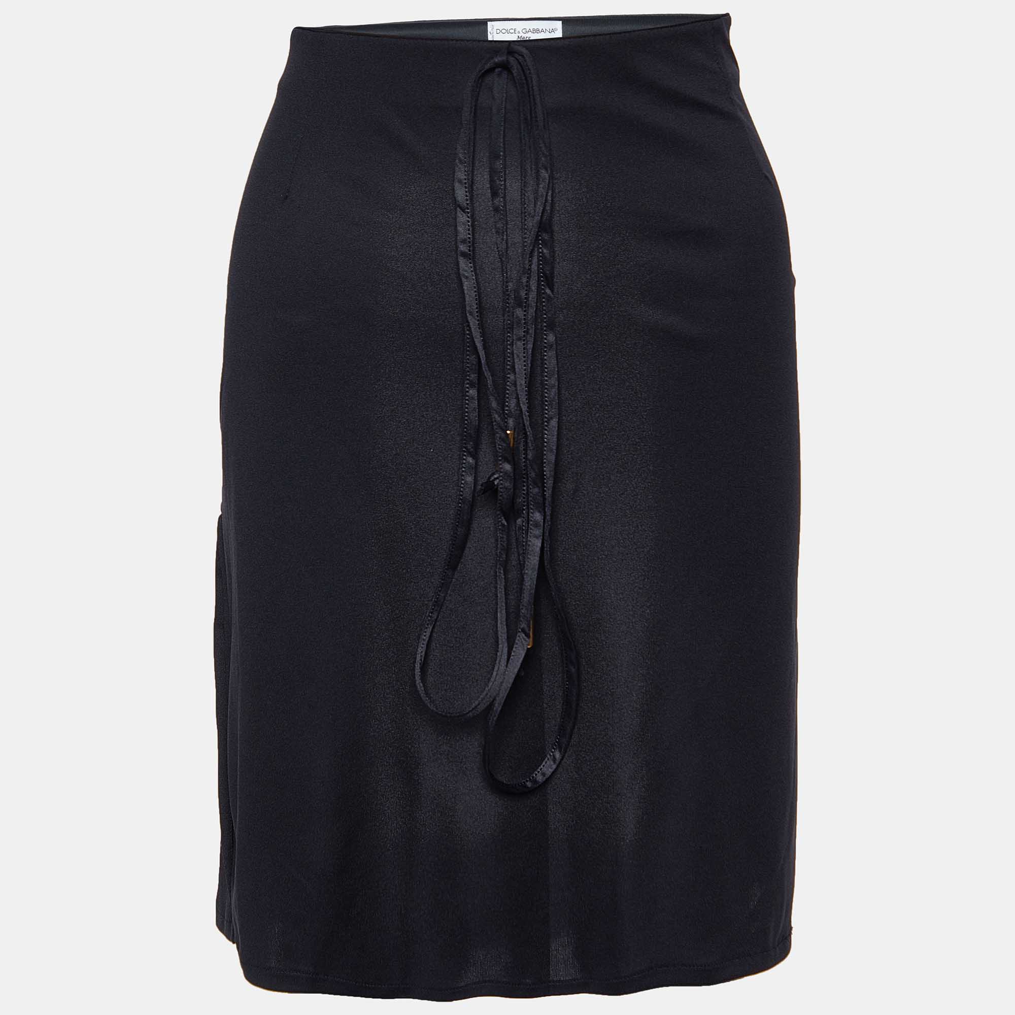 

Dolce & Gabbana Mare Black Jersey Tie Detail Skirt XL