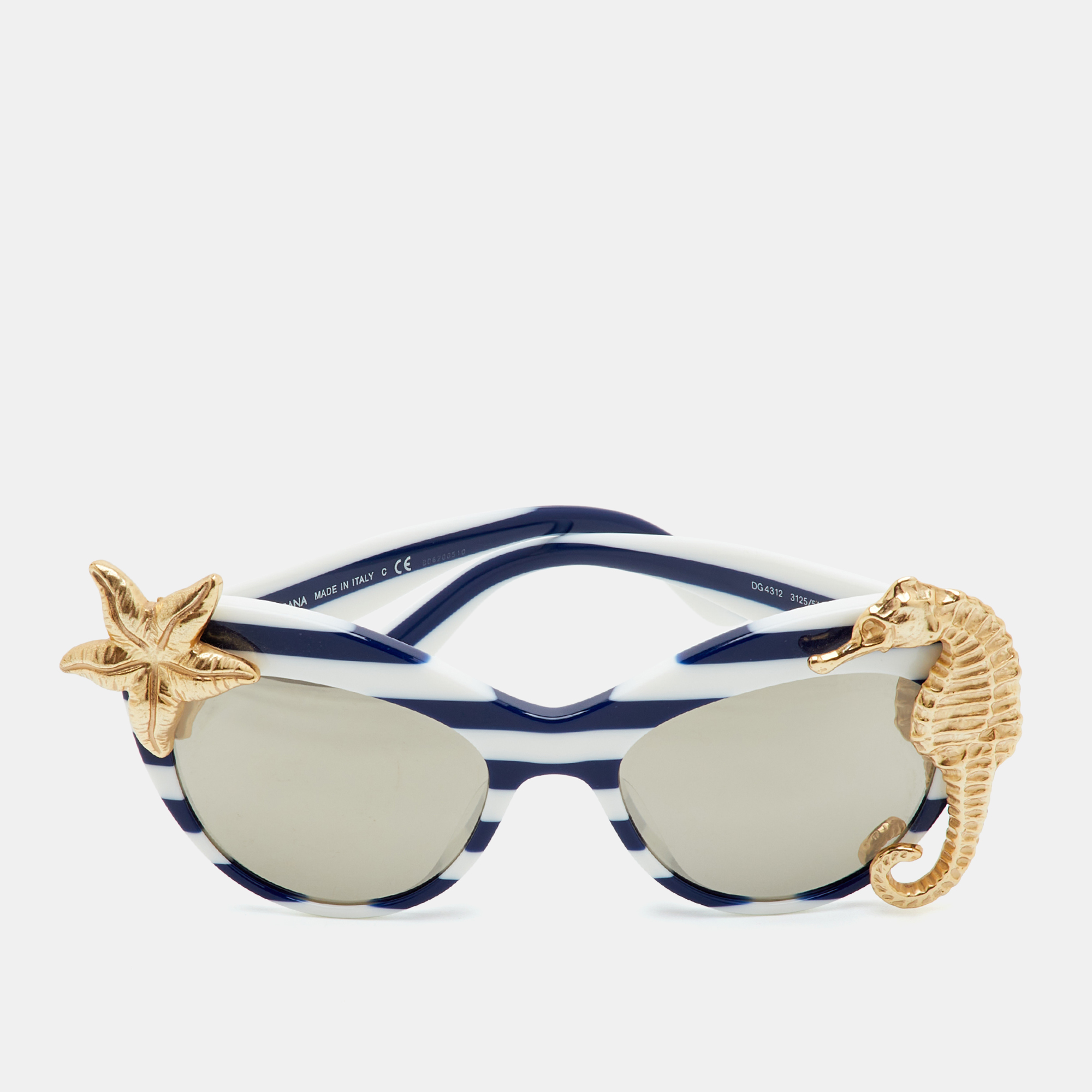 Pre-owned Dolce & Gabbana Stripe/brown Dg4312 Seahorse & Starfish Cat-eye Sunglasses