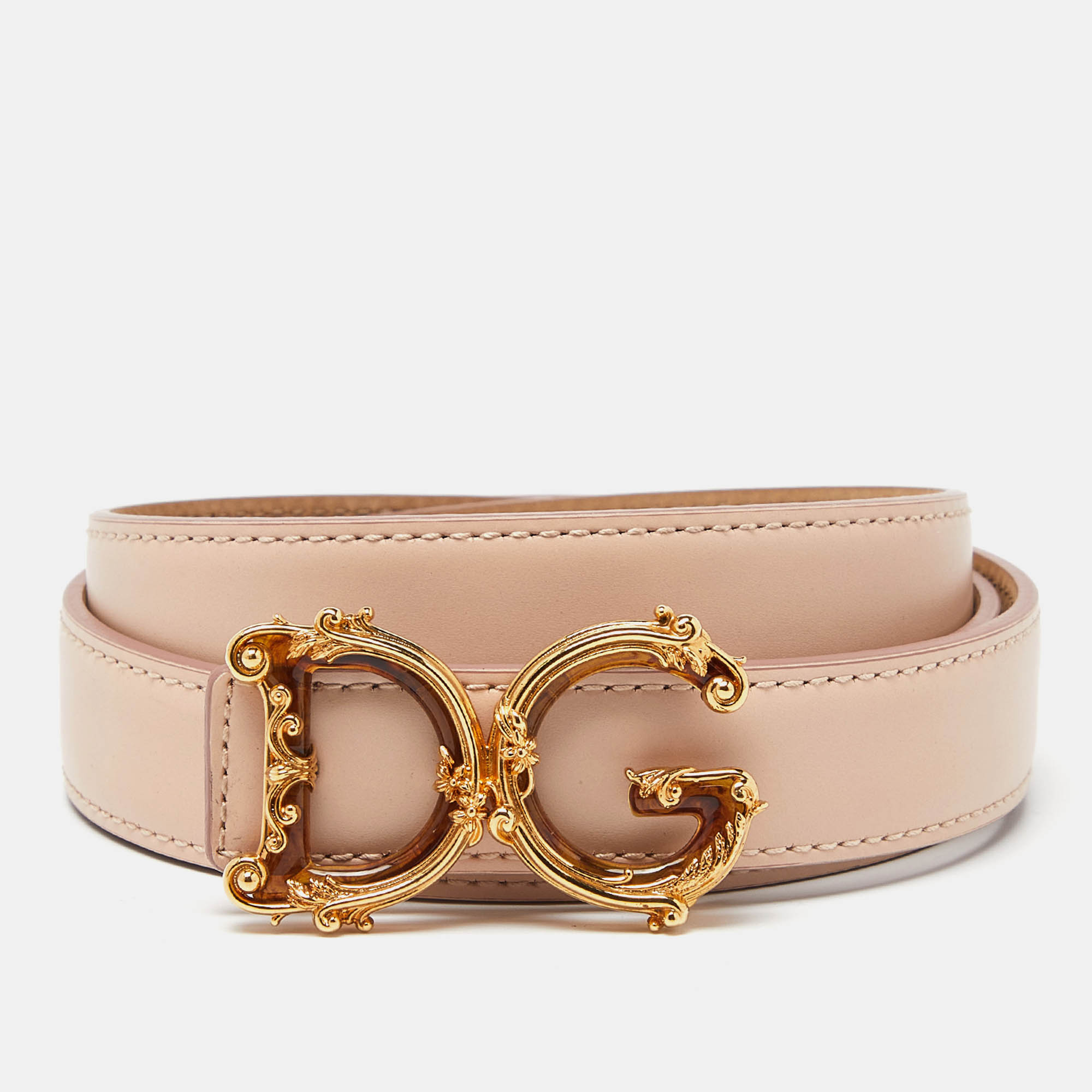 

Dolce & Gabbana Pink Leather Baroque Logo Buckle Belt
