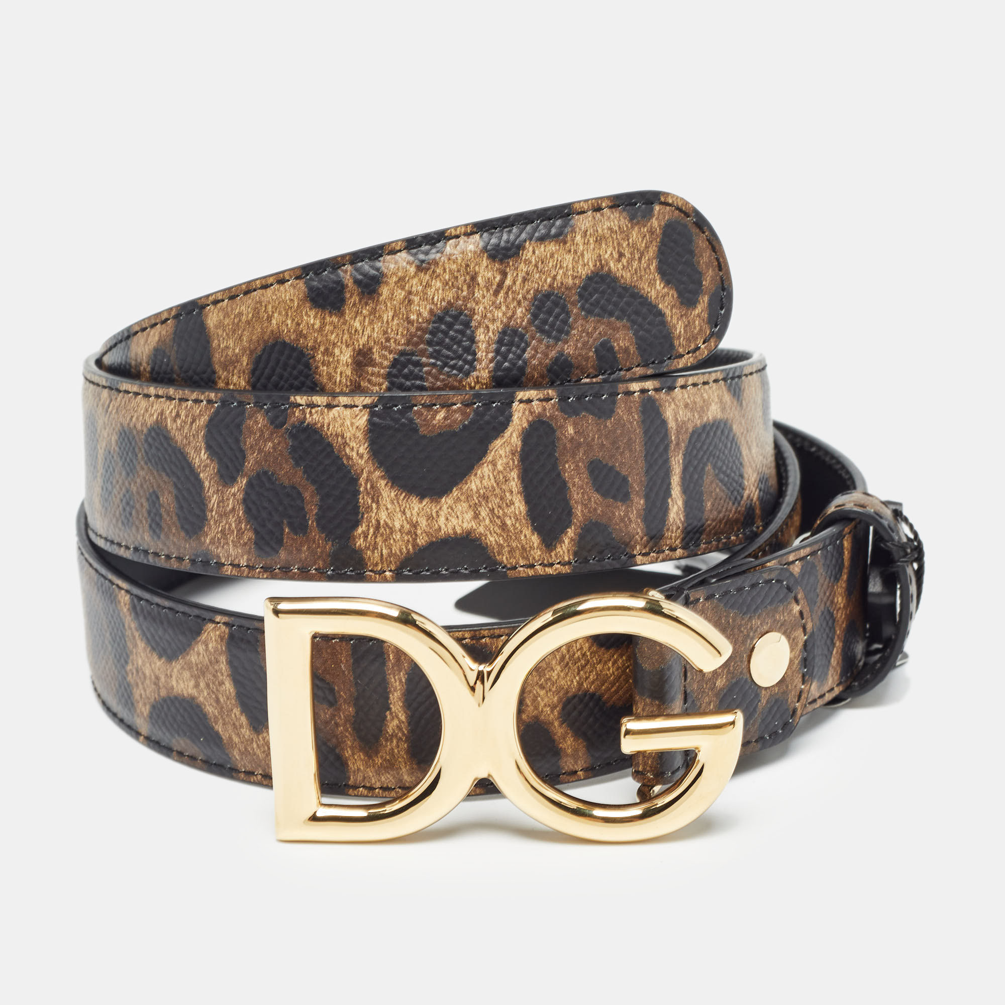 

Dolce & Gabbana Black/Beige Leopard Print Coated Canvas DG Logo Belt