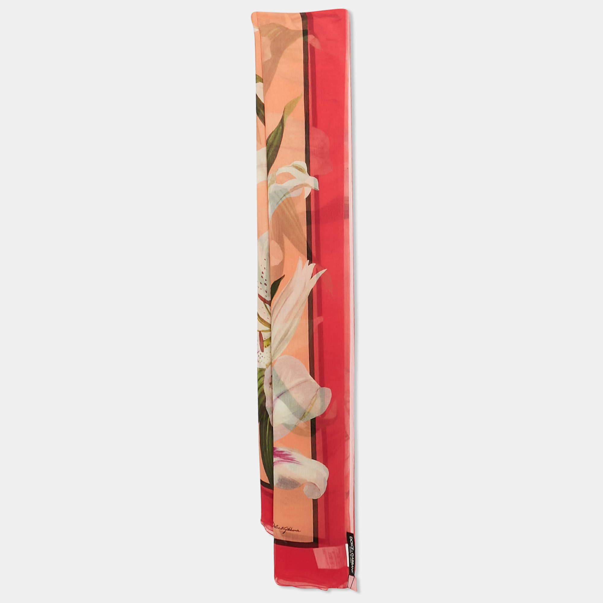 

Dolce & Gabbana Pink Lily Print Silk Scarf