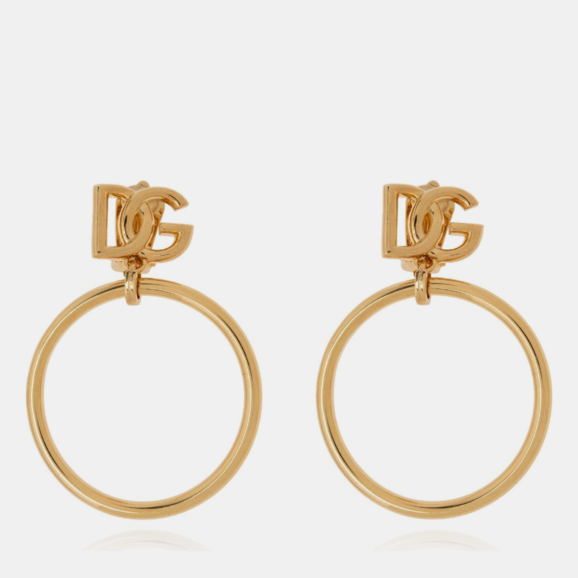 Oro Golden Brass Logo Hoop Clips Earrings