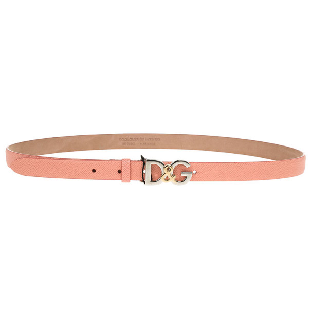 Pre Owned Dolce and Gabbana Coral Leather Logo Belt 85 CM