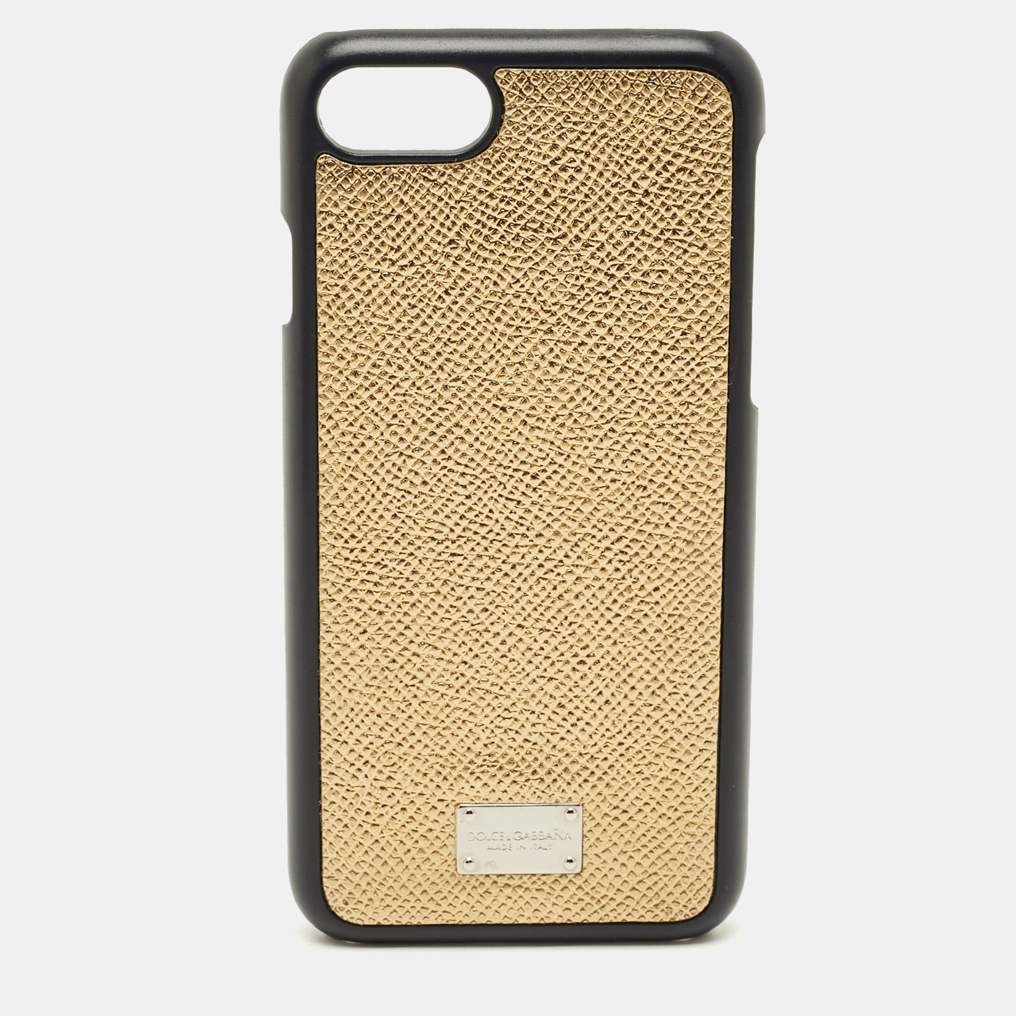 Pre-owned Dolce & Gabbana Gold Leather Iphone 7 Case
