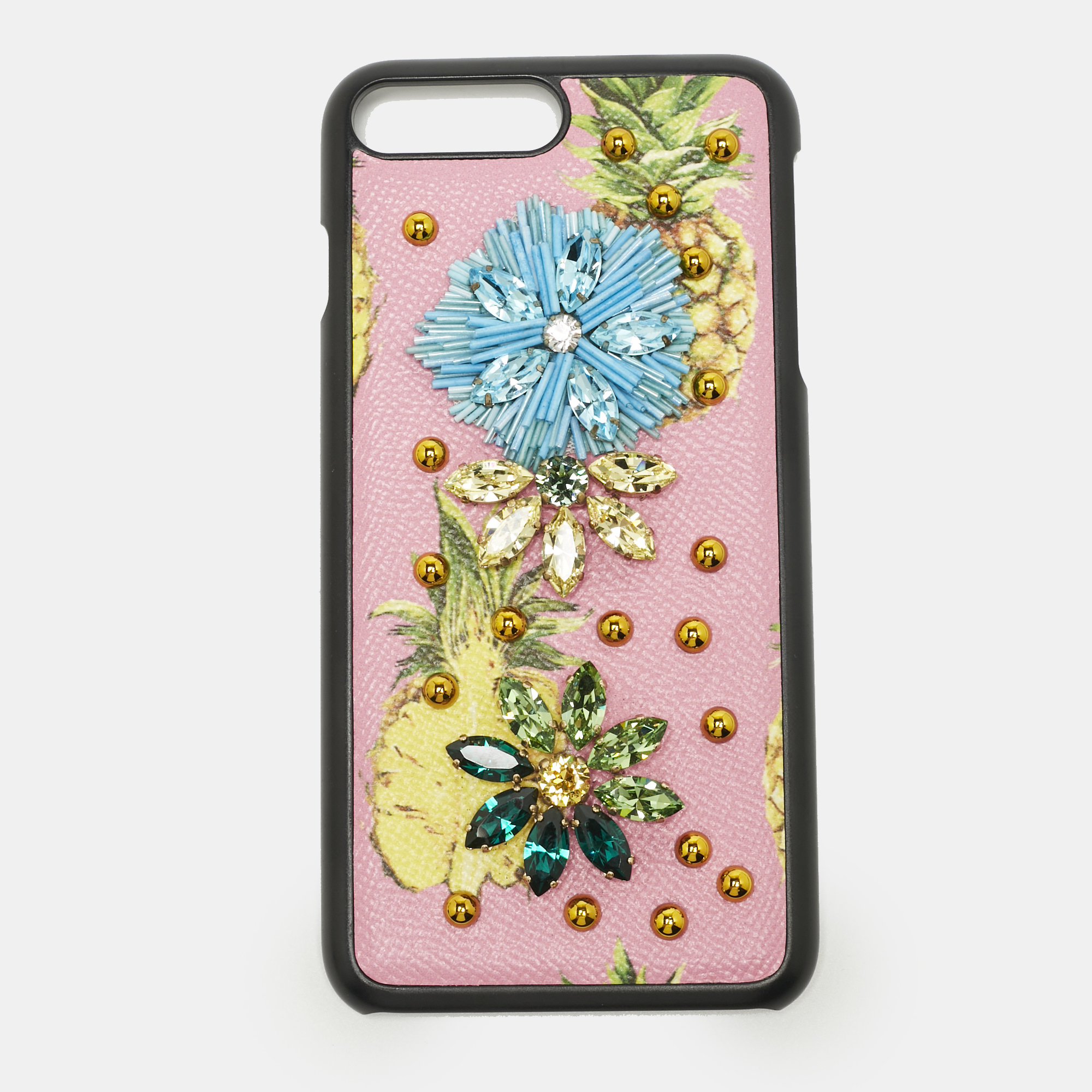 Pre-owned Dolce & Gabbana Multicolor Fruit Print Leather Crystal Embellished Iphone 7 Plus Case