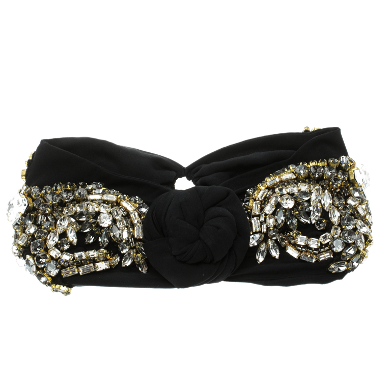 Dolce and Gabbana Black Crystal Embellished Silk Headband