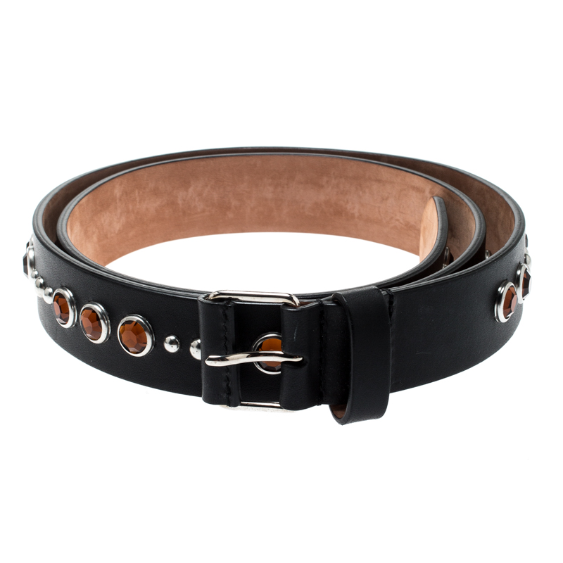

Givenchy Black Leather Crystal Embellished Belt