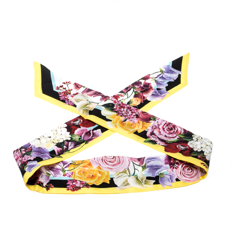 

Dolce & Gabbana Multicolor Floral Printed Silk Bandeau Scarf