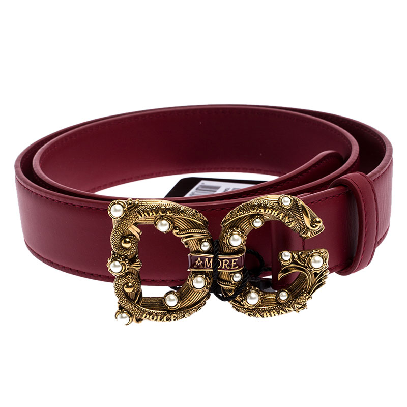 

Dolce and Gabbana Red Leather DG Amore Belt