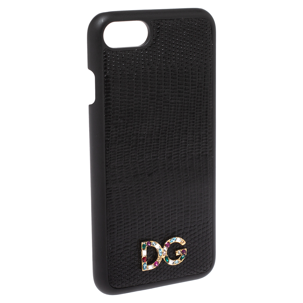 

Dolce & Gabbana Black Lizard Embossed Leather iPhone 7 Case
