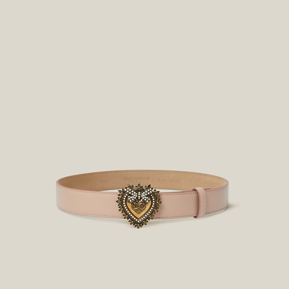 Dolce & Gabbana Pink Devotion Crystal-Embellished Slim Leather Belt 80 CM