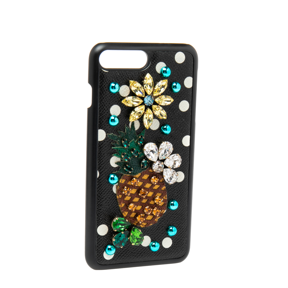 

Dolce & Gabbana Black/White Polka Dots Leather Crystal Embellished iPhone 7 Plus Case