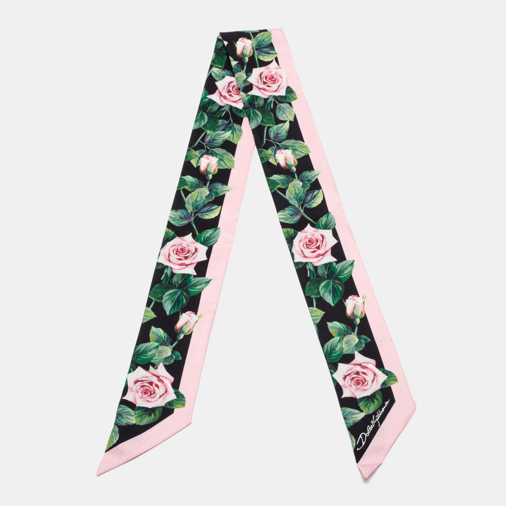 

Dolce & Gabbana Pink Rose Print Silk Twilly