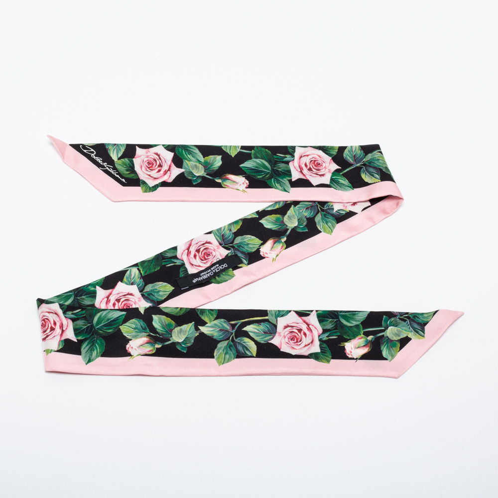 Pre Owned وشاح دولتشي أند غابانا حرير مطبوع وردة وردي