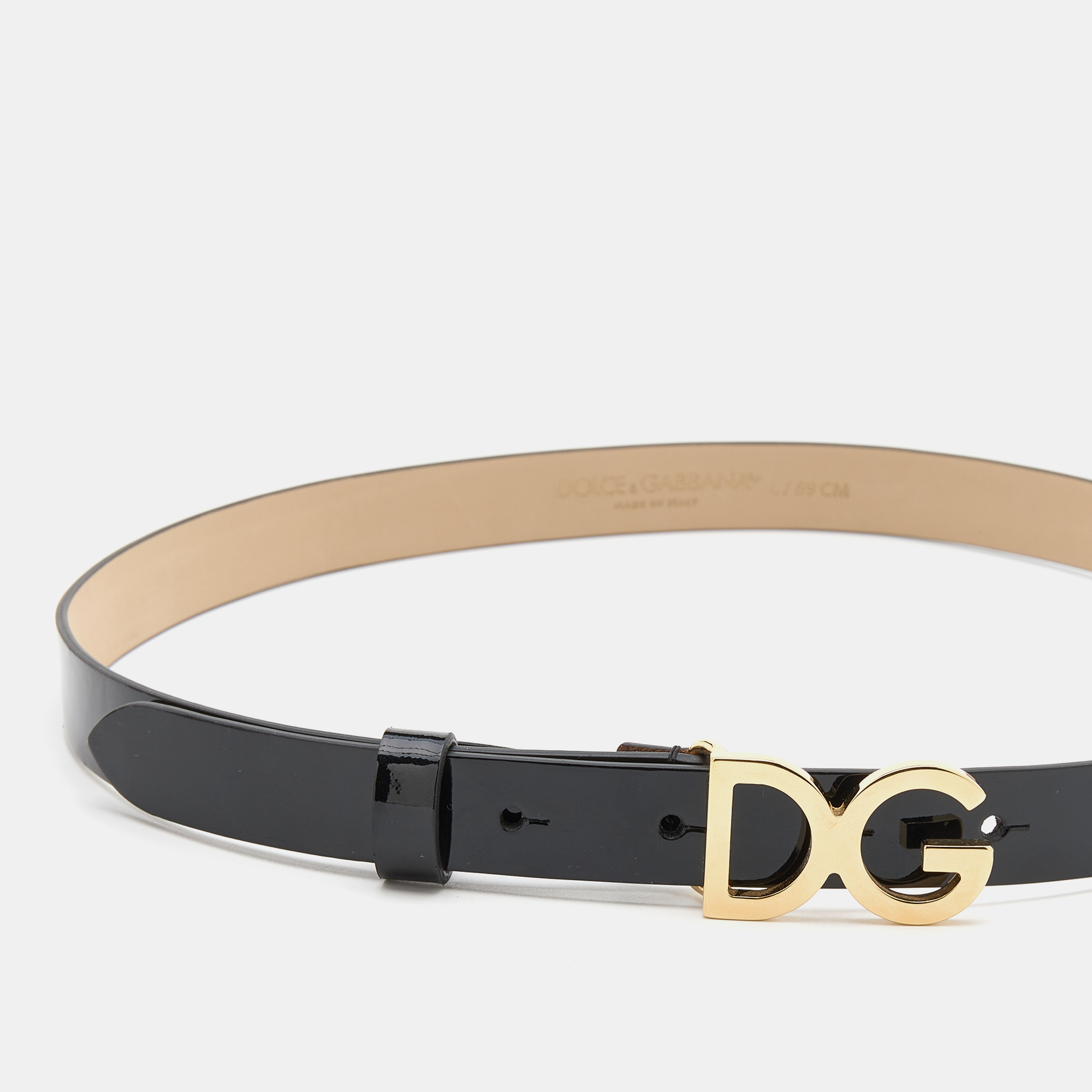 

Dolce & Gabbana Black Patent Leather DG Logo Slim Belt