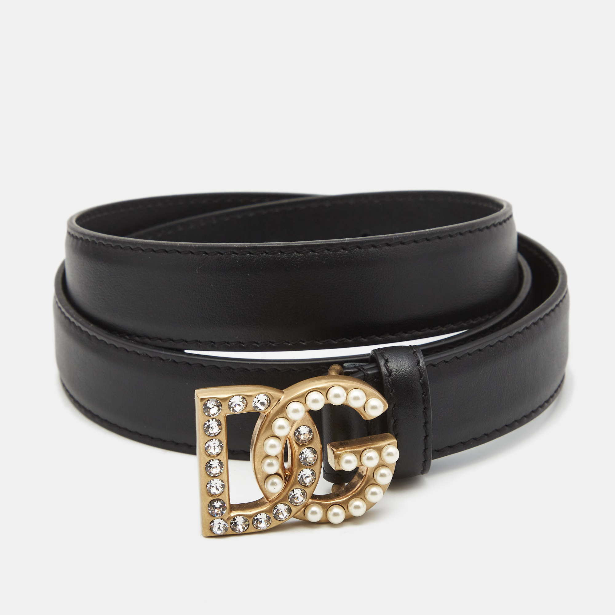 Dolce & Gabbana Black Leather Embellished DG Logo Belt 90CM Dolce & Gabbana  | TLC