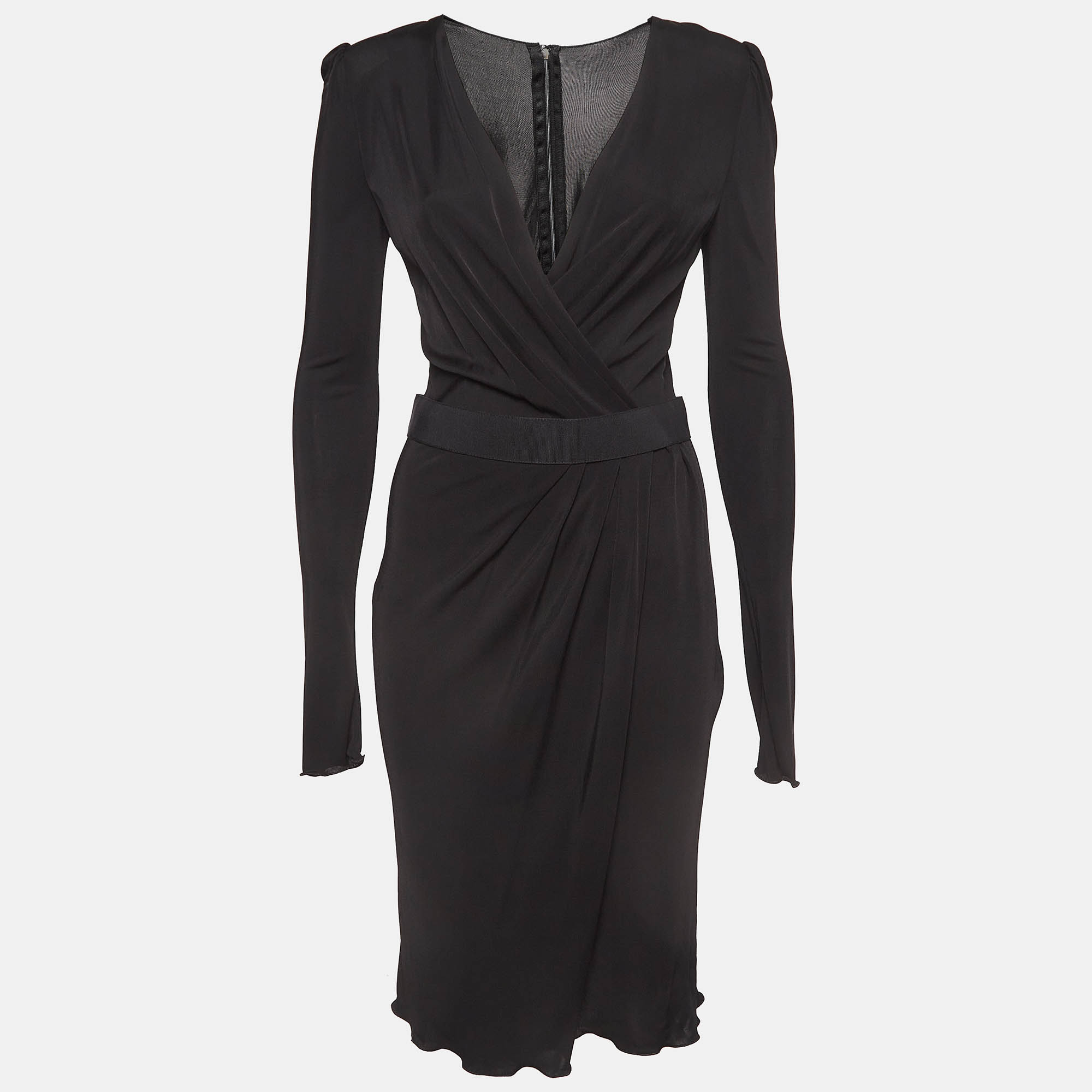 

Dolce & Gabbana Black Jersey V-Neck Midi Dress S