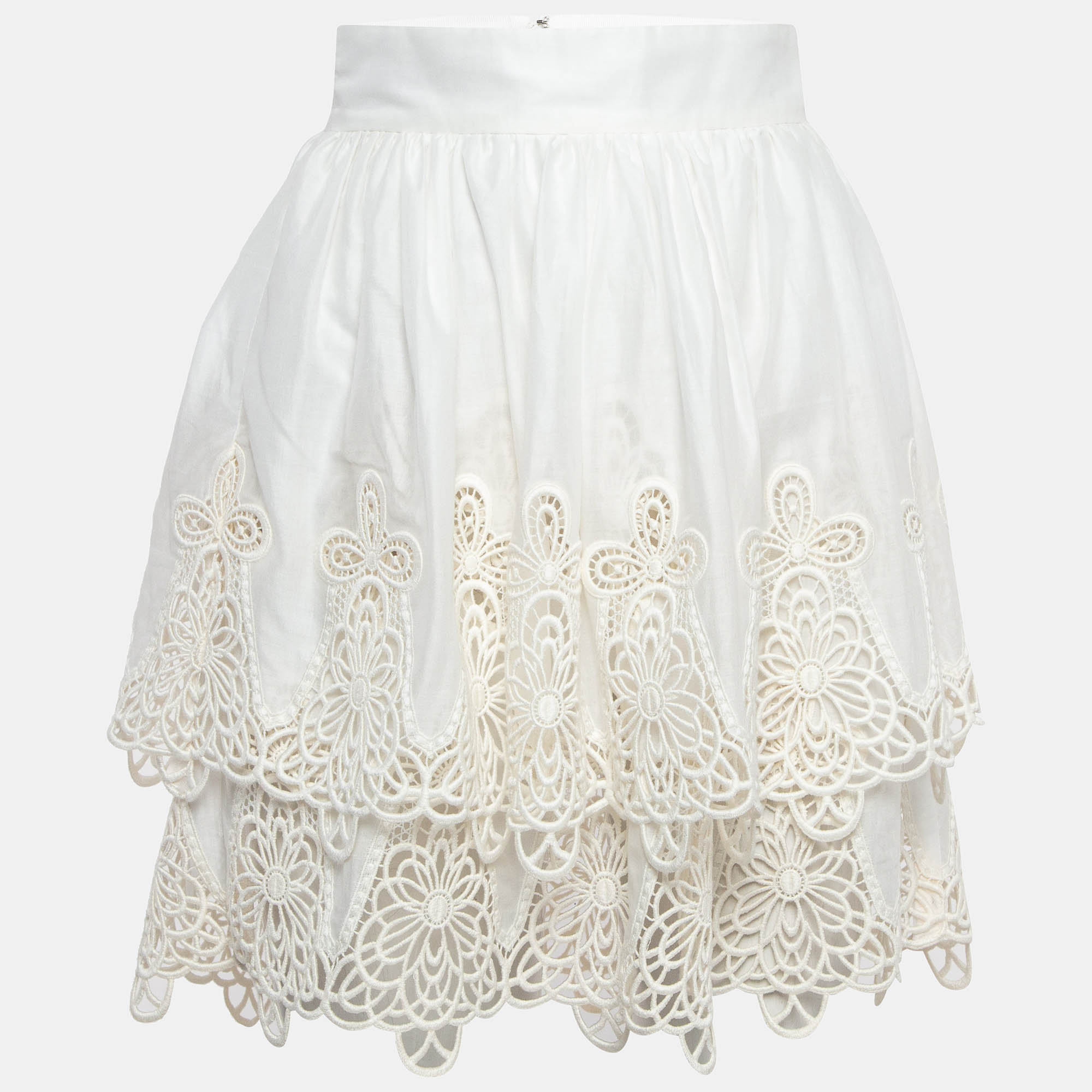 

Dolce & Gabbana White Guipure Lace Cotton Blend Mini Skirt S