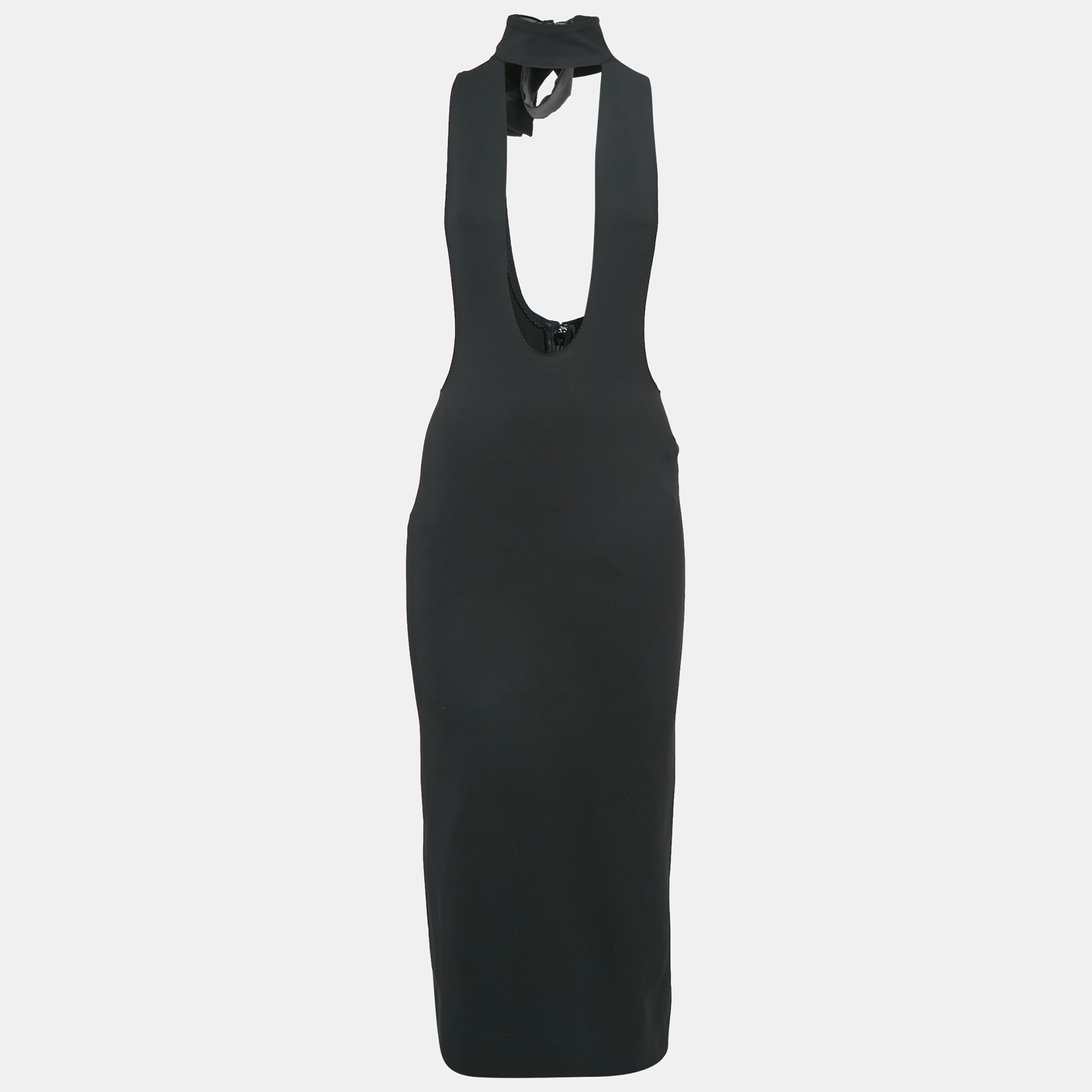 Pre-owned Dolce & Gabbana Black Jersey Cut-out Midi Dress S