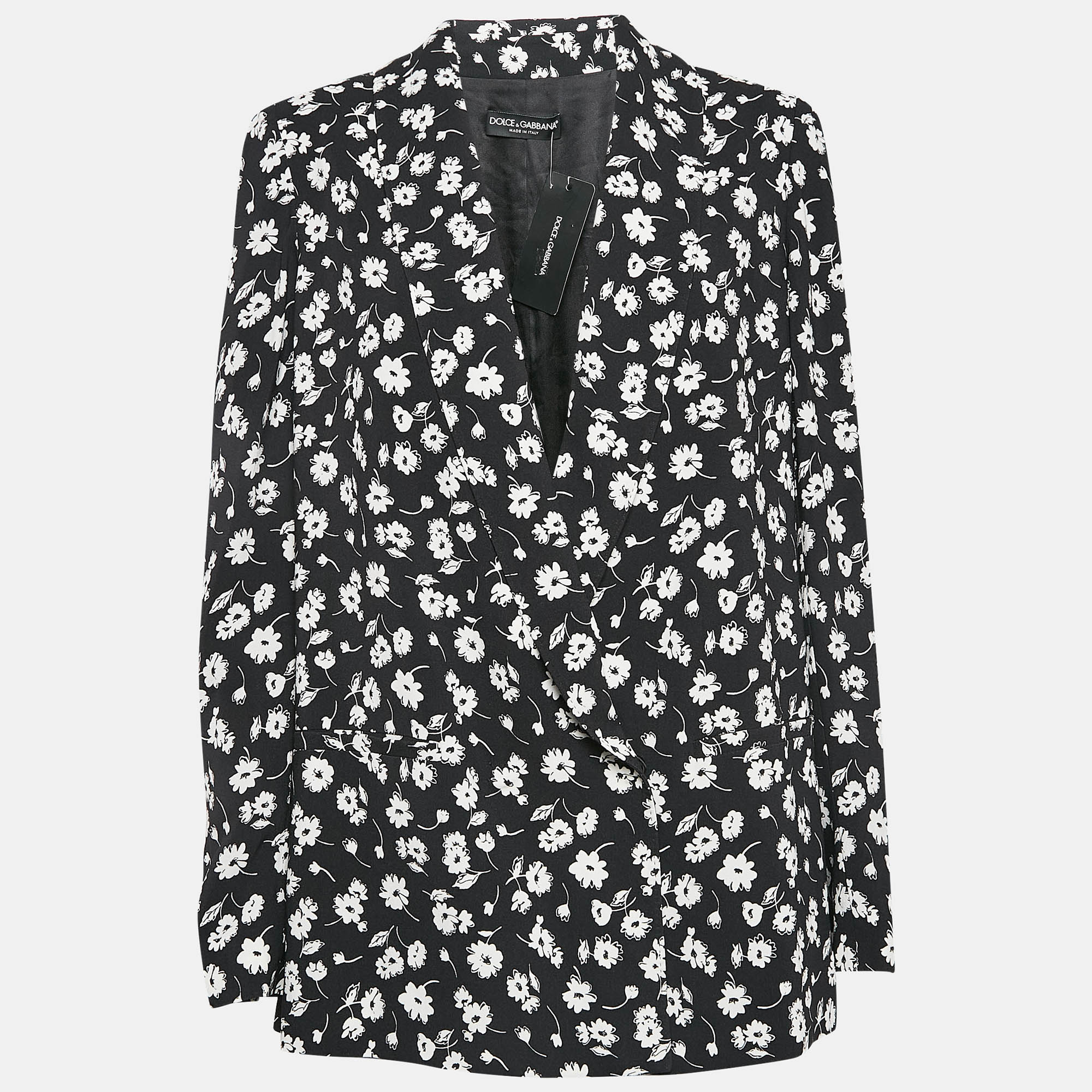 

Dolce & Gabbana Black Floral Print Crepe Blazer M