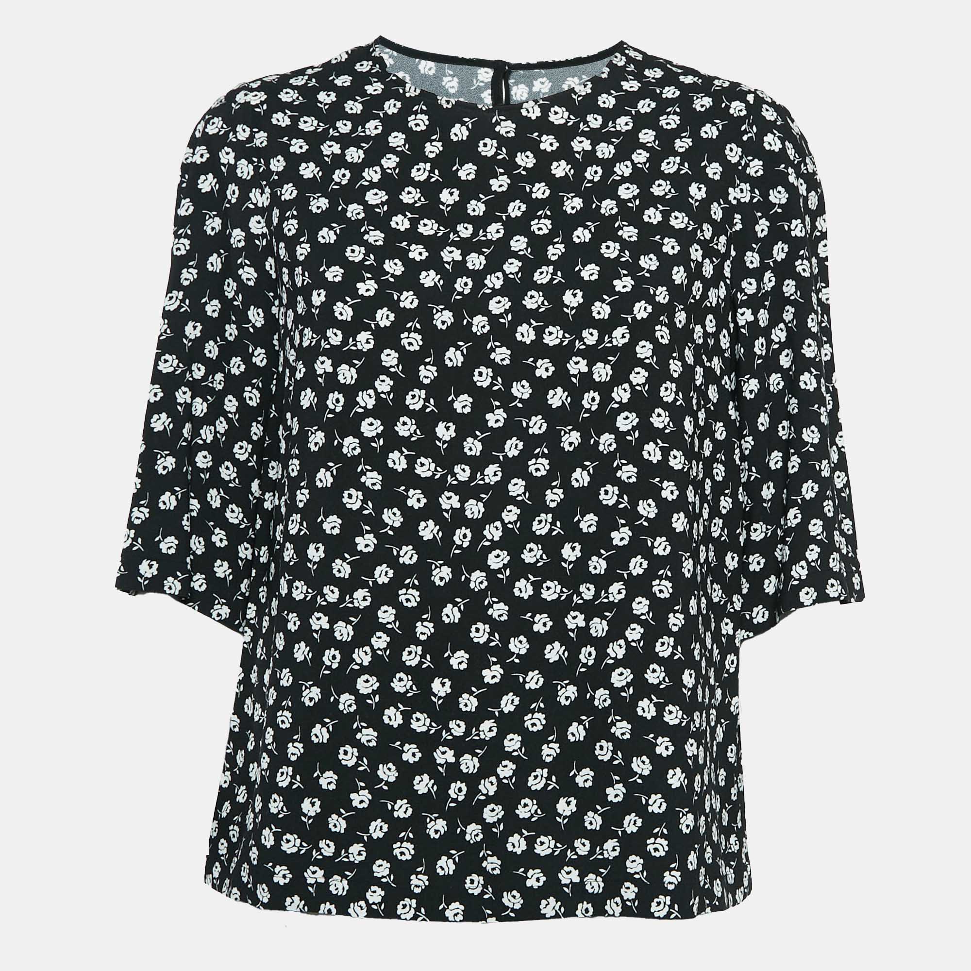 

Dolce & Gabbana Black Rose Print Crepe Blouse S