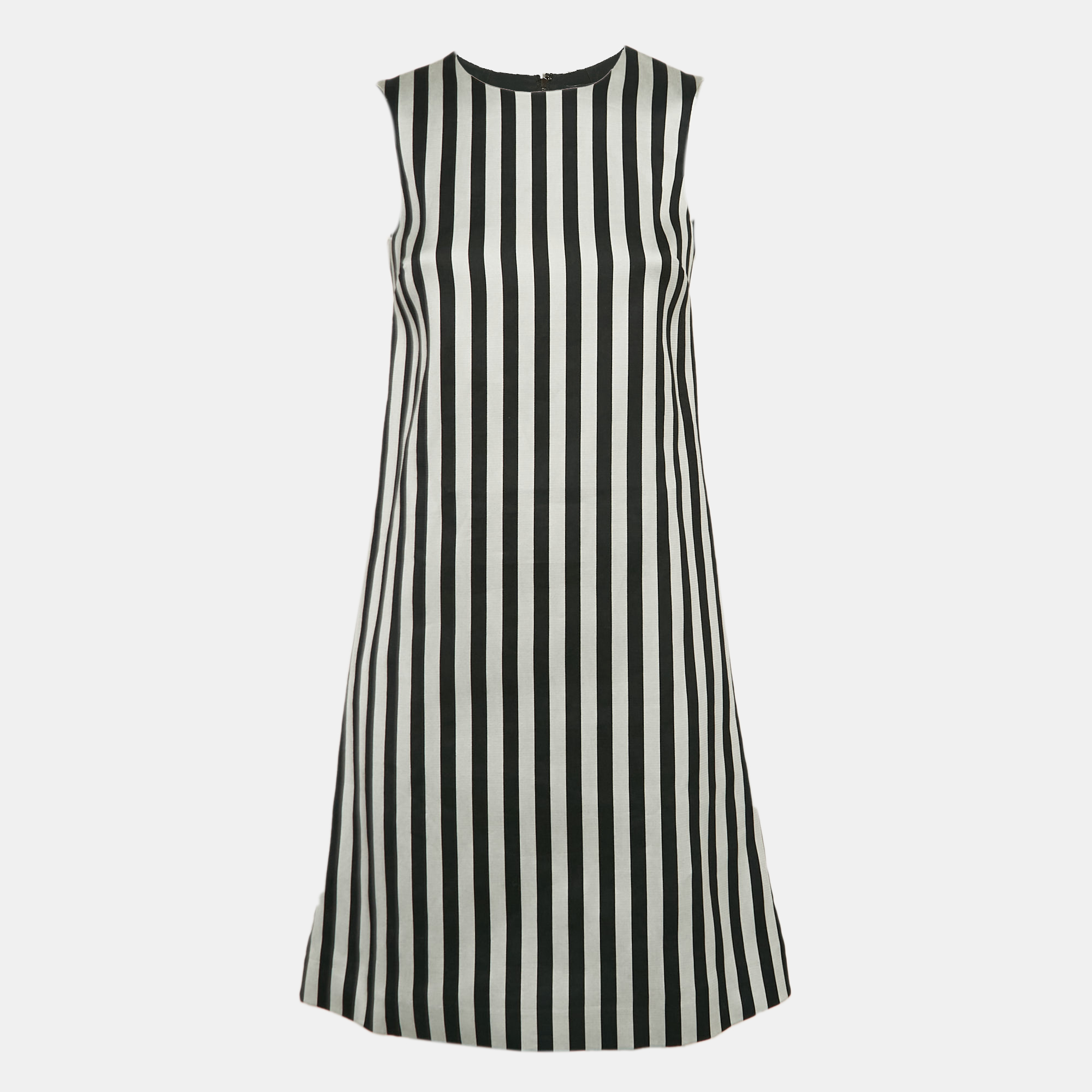 Pre-owned Dolce & Gabbana Monochrome Striped Cotton Sleeveless Mini Dress Xs In Black