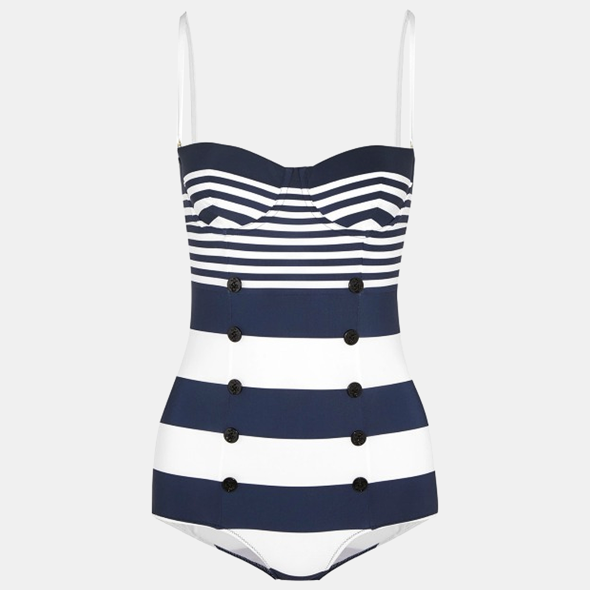 

Dolce & Gabbana Navy Blue/White Striped Jersey Swimsuit S