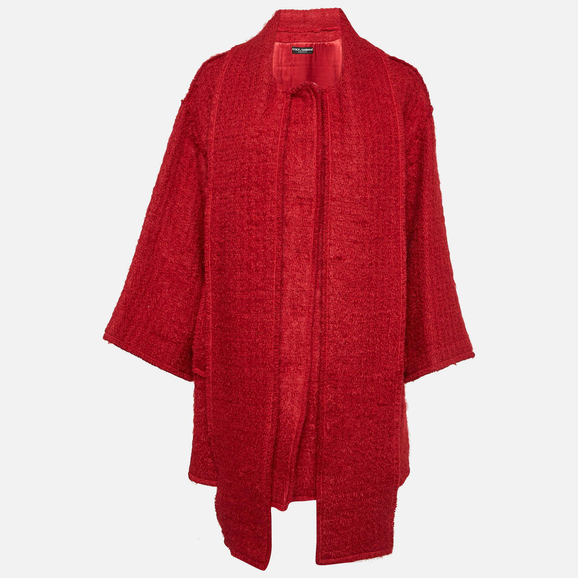 

Dolce & Gabbana Red Tweed Shawl Trim Mid-Length Coat S