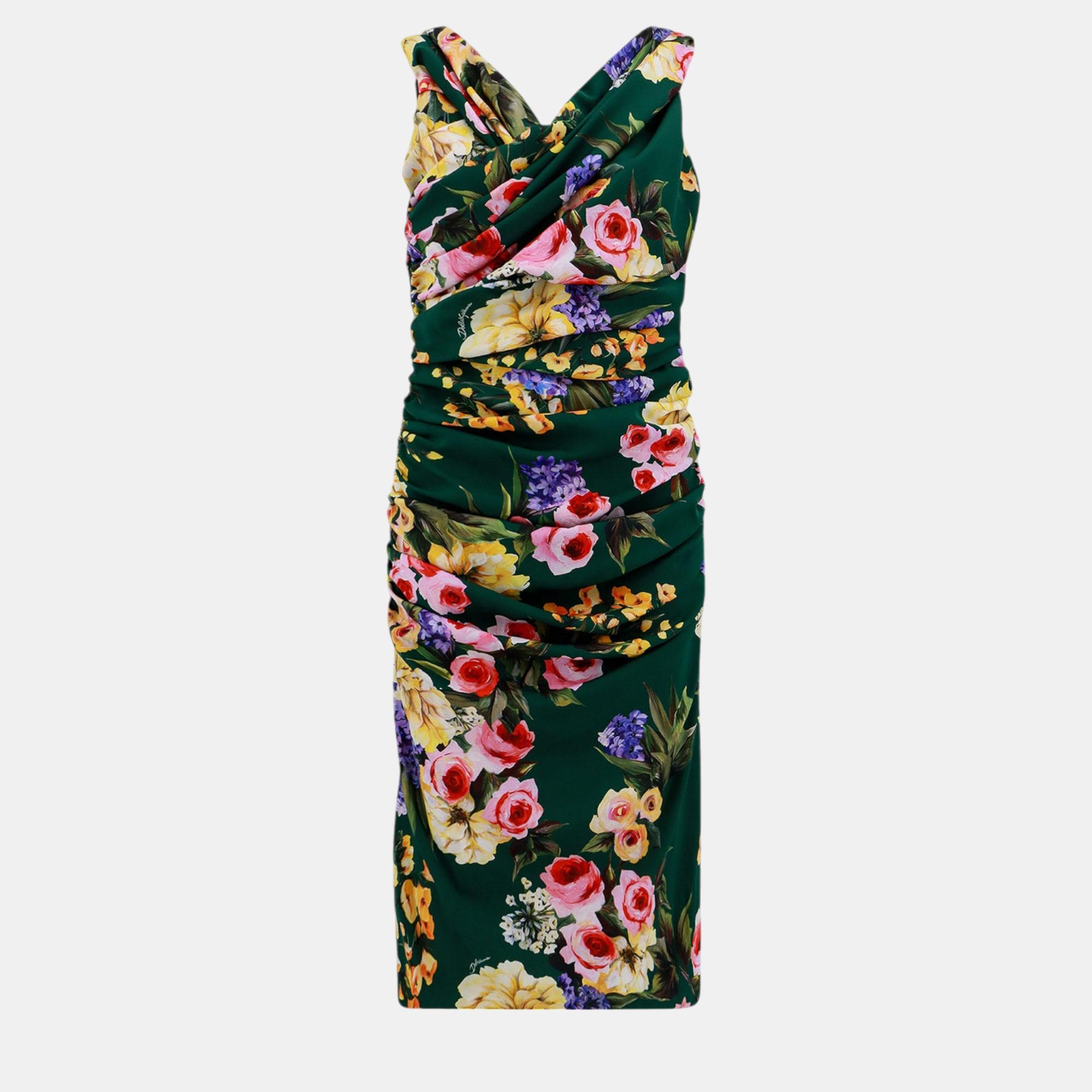 

Dolce & Gabbana Green Silk Floral Print Dress