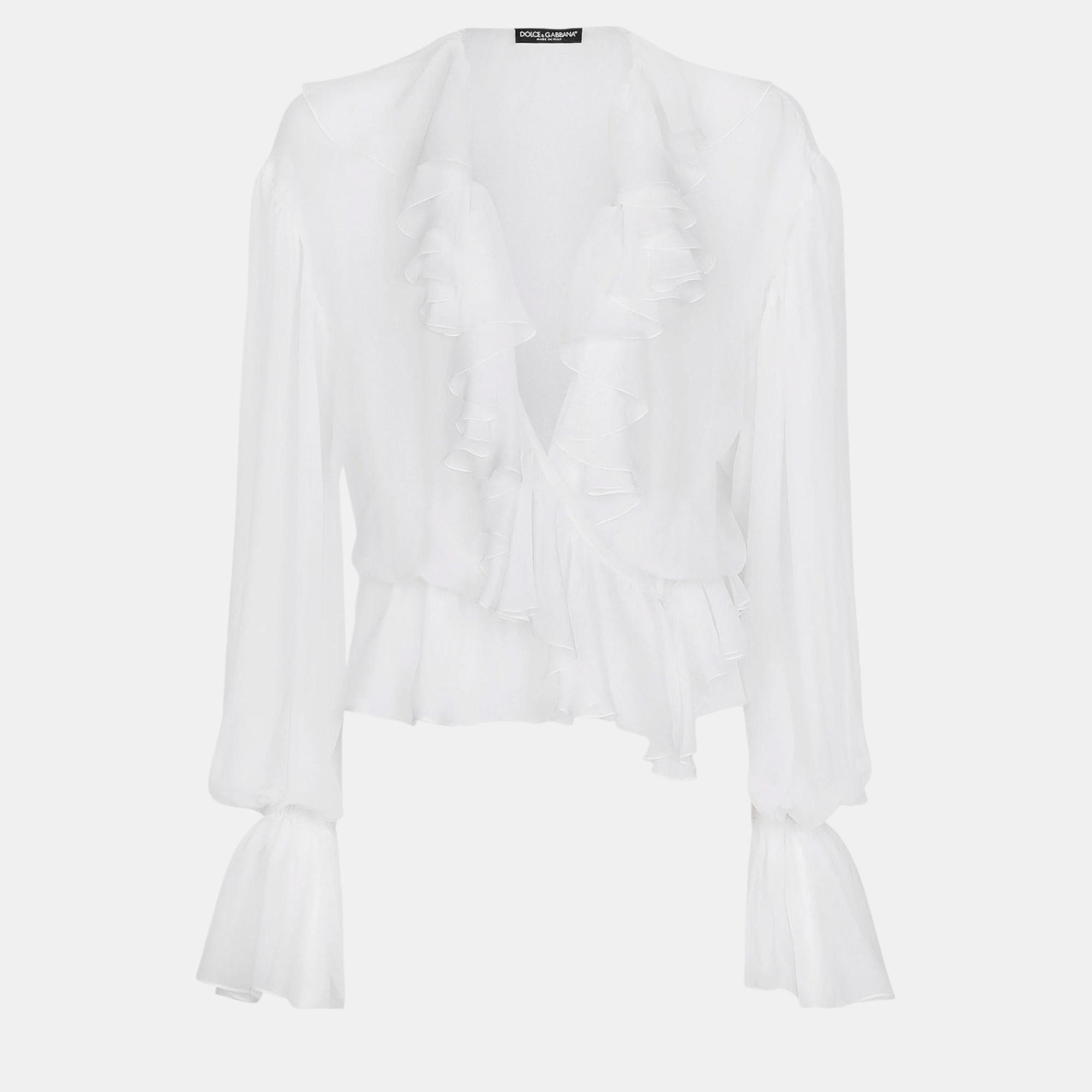 

Dolce & Gabbana White Silk Shirt Ruffles Shirt