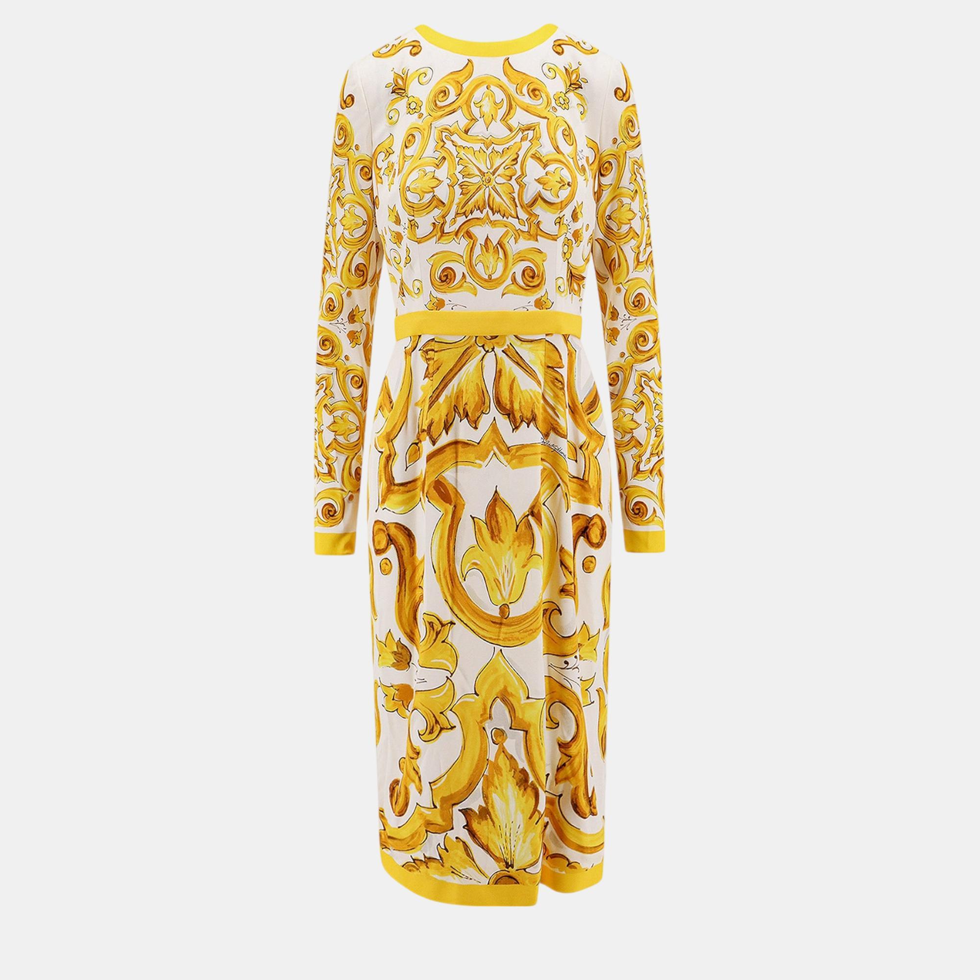 

Dolce & Gabbana Yellow Silk Majolica Print Dress IT