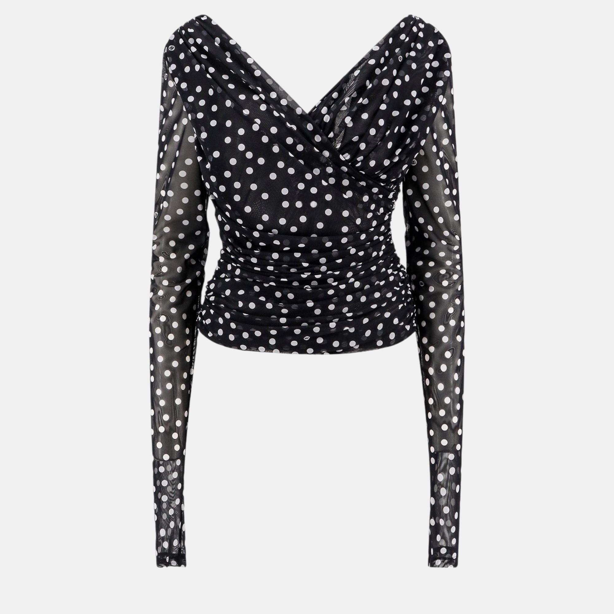 

Dolce & Gabbana Black Draped Polka-Dots Print Top IT