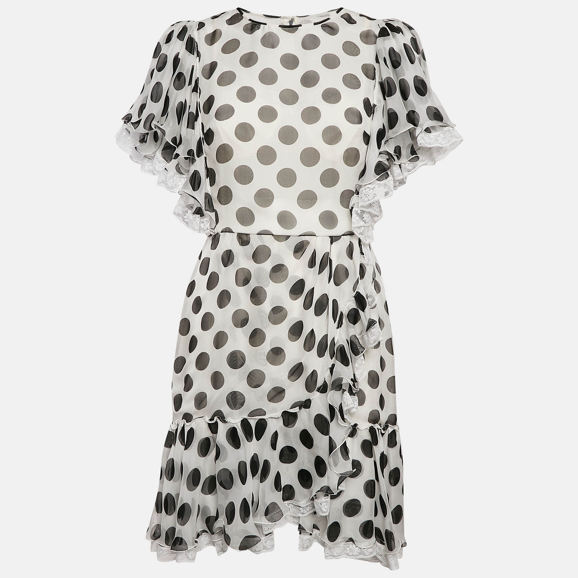 

Dolce & Gabbana White Polka Dot Print Ruffled Mini Dress M