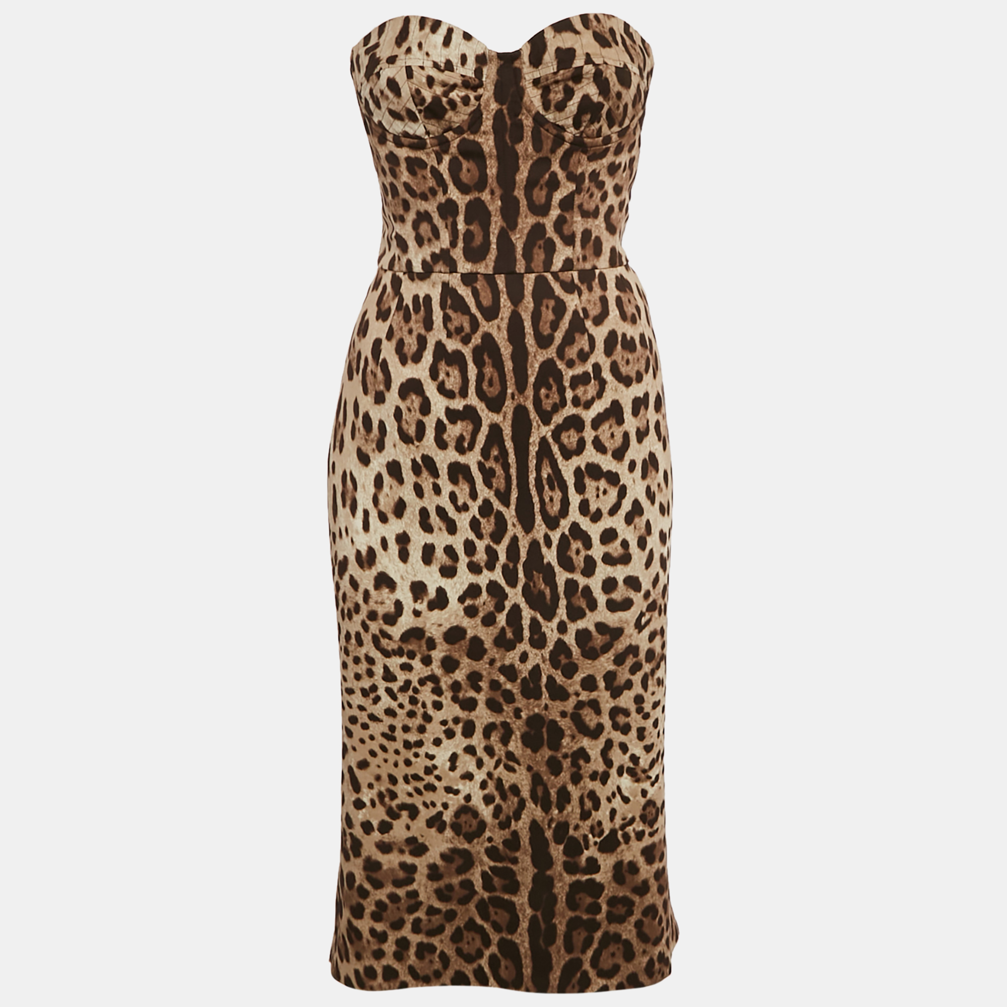 

Dolce & Gabbana Brown Leopard Print Silk Tube Dress M