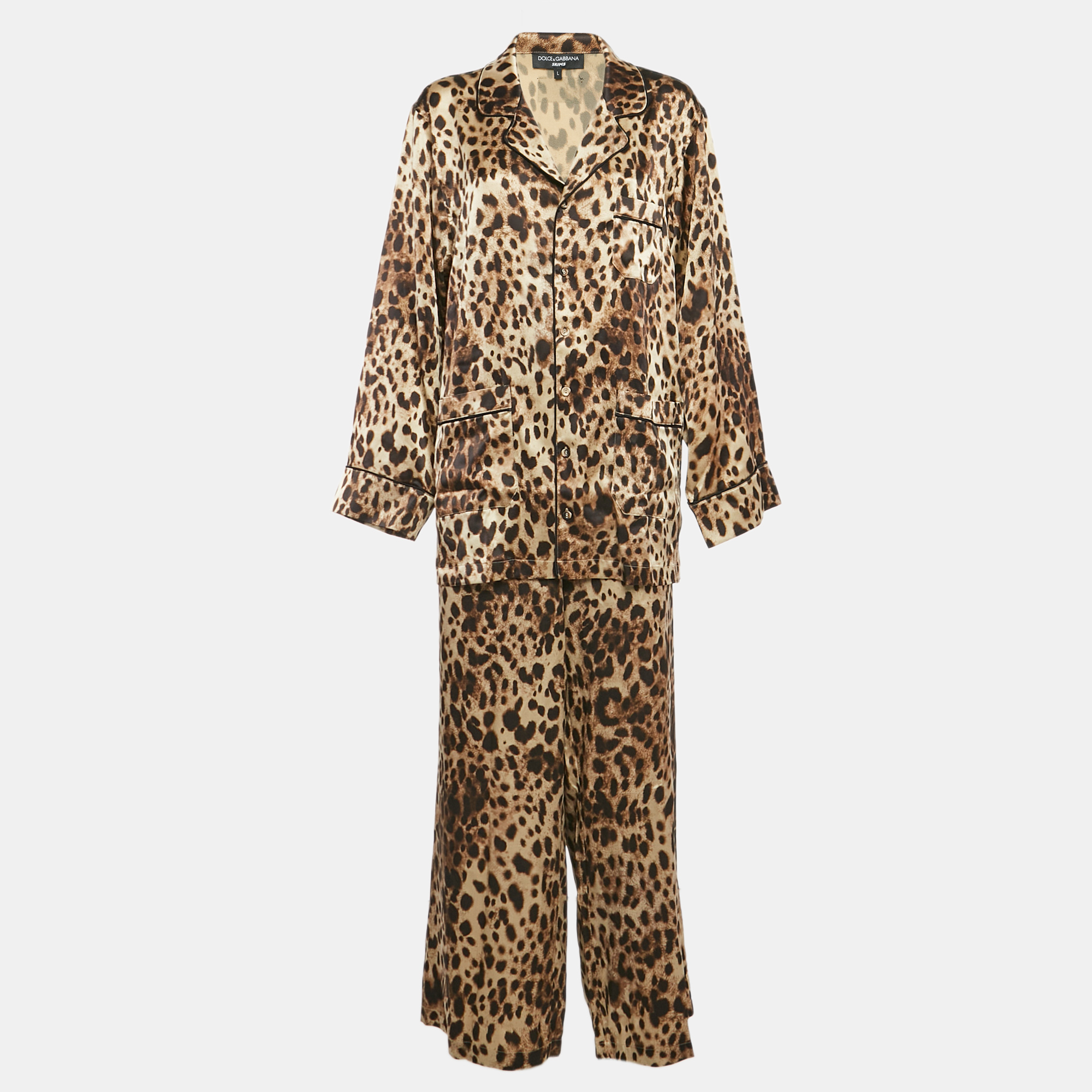 

Dolce & Gabbana Skims Brown Leopard Long Sleeve Sleep Top and Pants Set L